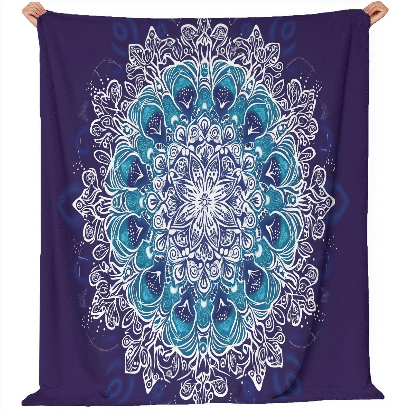 Decke Flanell 180 x 220 cm Geschenke für Frauen und Männer - Traditionelle Mandala-Blumen Witzige Geschenke für Freunde zu Weihnachten und Geburtstag, Lila