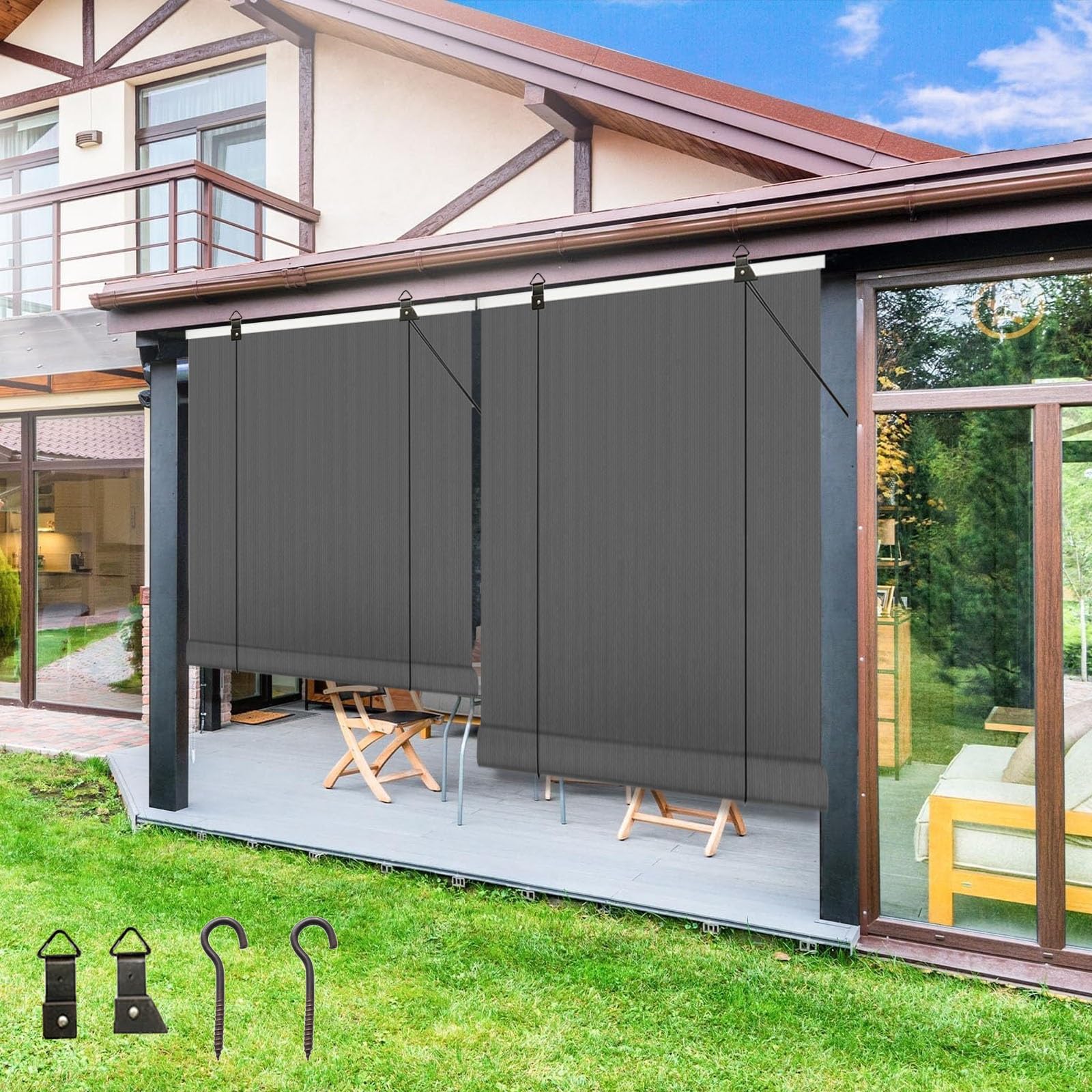 Wetterfest Markisen Rollo Blickdicht, Hochwertiges Fenster Rollo Blind Sonnenschutz Innen Außen, 50-140cm Verdunkelungsrollos Shades Vorhang Sichtschutz Seitenzug Jalousien(DarkGrays,H140 W70cm) Garten