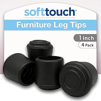SoftTouch 1" Round Non-Marking Rubber Slip-On Chair Leg Tips, Nonslip Protective Furniture Leg Caps for Chairs, Stools, and Tables on Hard Surfaces, Set of 4, Black