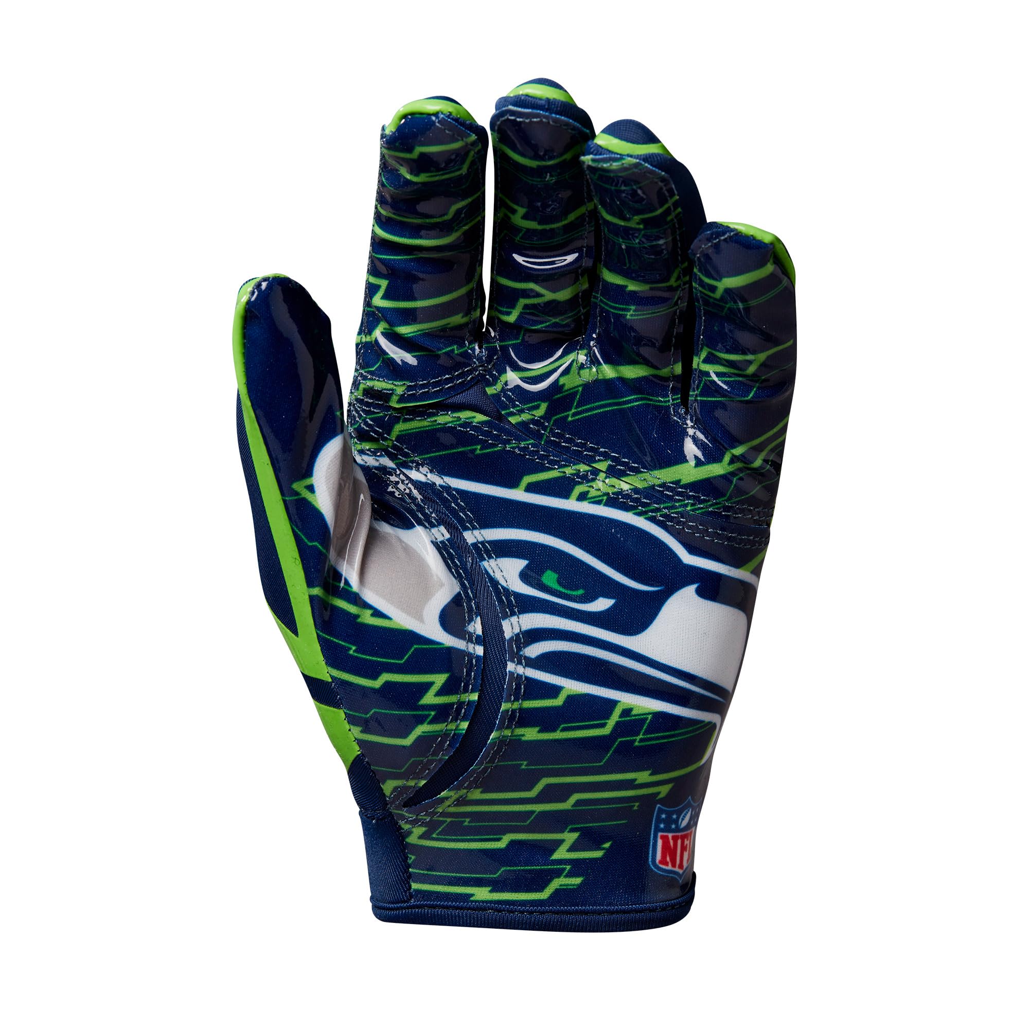 Wilson AD NFL Stretch Fit Football-Handschuhe, Hervorragende Passform und sicherer Grip, Aus atmungsaktivem Material, Optimale Performance, Team: Seattle Seahawks, Farbe: Grün/Blau, Erwachsenengröße