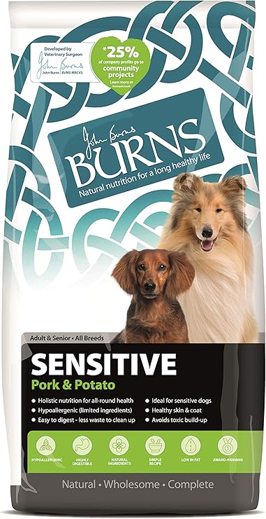 Burns Pet Nutrition Hypoallergenic Complete Dry Dog Food Adult And Senior Dog Sensitive With Pork And Potato 12 Kg Amazon Co Uk Pet Supplies