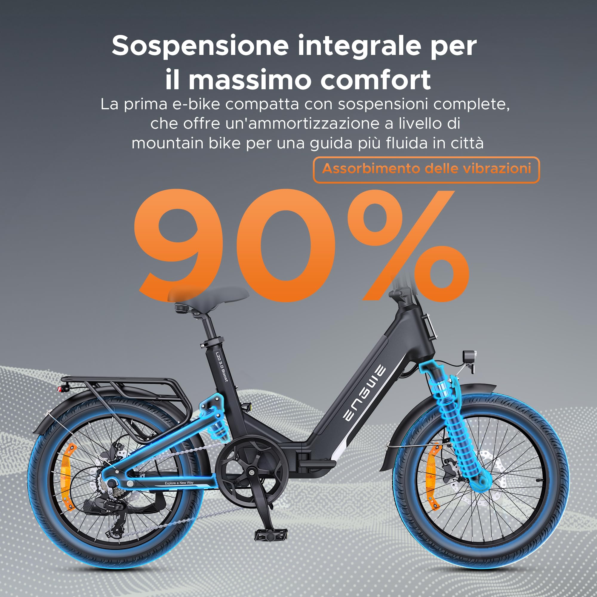ENGWE Bici Elettrica con APP, Bicicletta Elettrica 48V 13.5Ah con Batteria fino a 135km, Sensore di Coppia e Freni Idraulici, Pneumatici 20 * 3.0, 2 ore di carica