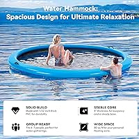 Vista 5 de 6-12FT Round Inflatable Floating Dock, Sunchill Float Ring, Water Hammock Tanning Pool Floats with Woven Fabric, Manual Pump for Quick