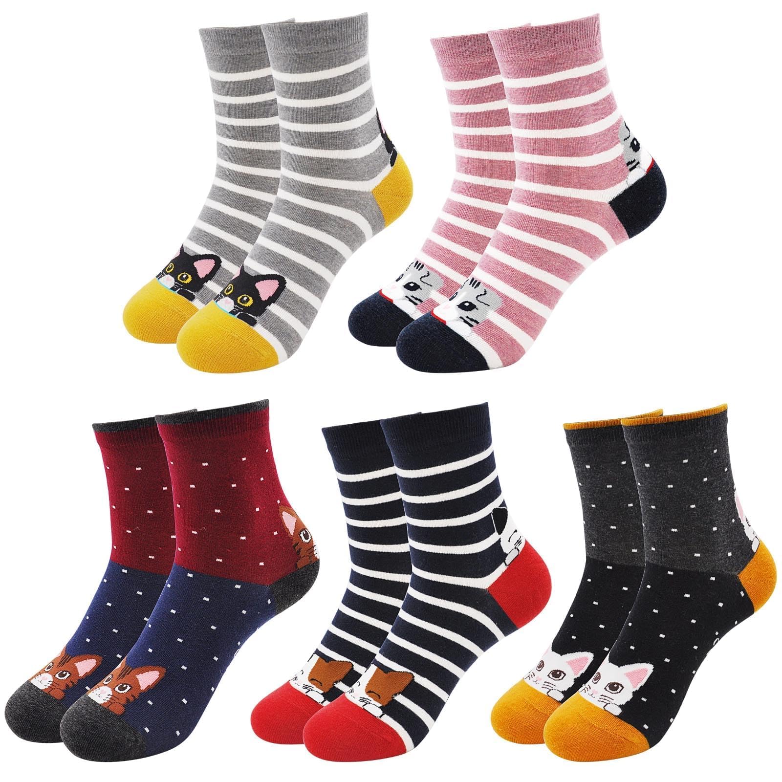 Hajxxmm Women's C At Socks, Funny Animal Socks Otton Socks Funky Ute Artoon Odd Novelty Socks, Hristmas Socks, 5 Pairs (Animal Pattern)