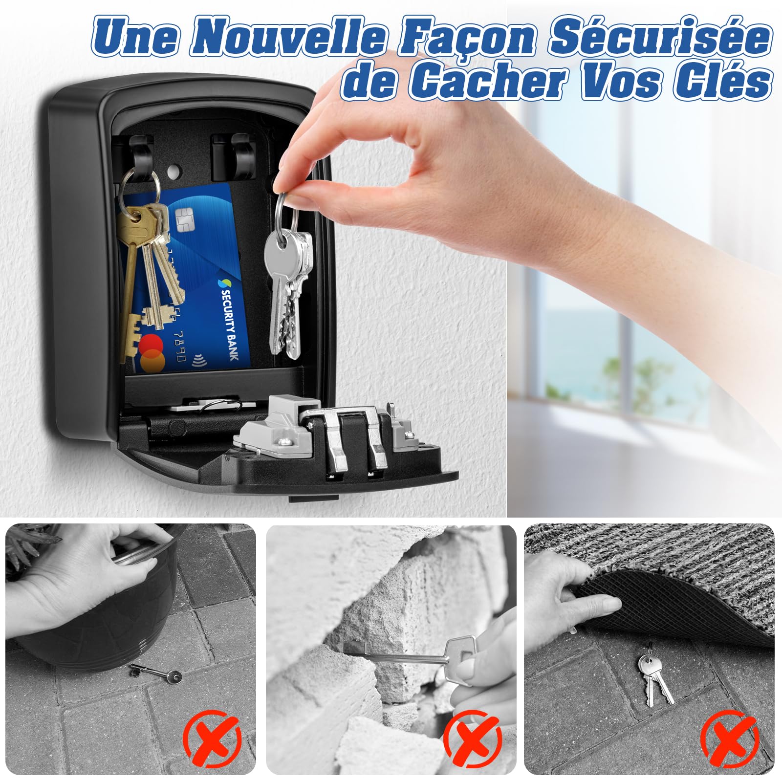 Boite à Clé Sécurisée, Supérieur Grand Clés Boîte, Coffre à Clé avec Code Numérique à 4 Chiffres, Boite a Clef Mural Sécurisé pour Intérieur Extérieur Maison Bureau Garage École Gymnase (Noir)
