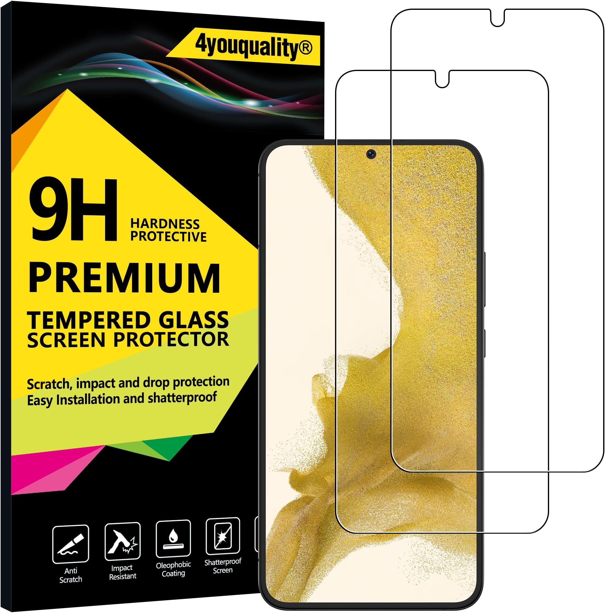 Screen Protector for Samsung Galaxy S22 Plus / S22+, Tempered Glass Film, 2-Pack, [LifetimeSupport][Impact-Resistant][Anti-Scratch]