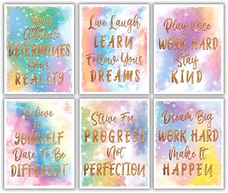 Inspirational Wall Art Motivational Quotes and Sayings Poster, Teens Girls Bedroom Decor Positive Phrase Prints Party Gift for Girls Kids Room Wall Art Decor(Set of 6, 8’’x 10’’, Unframed) (gold)