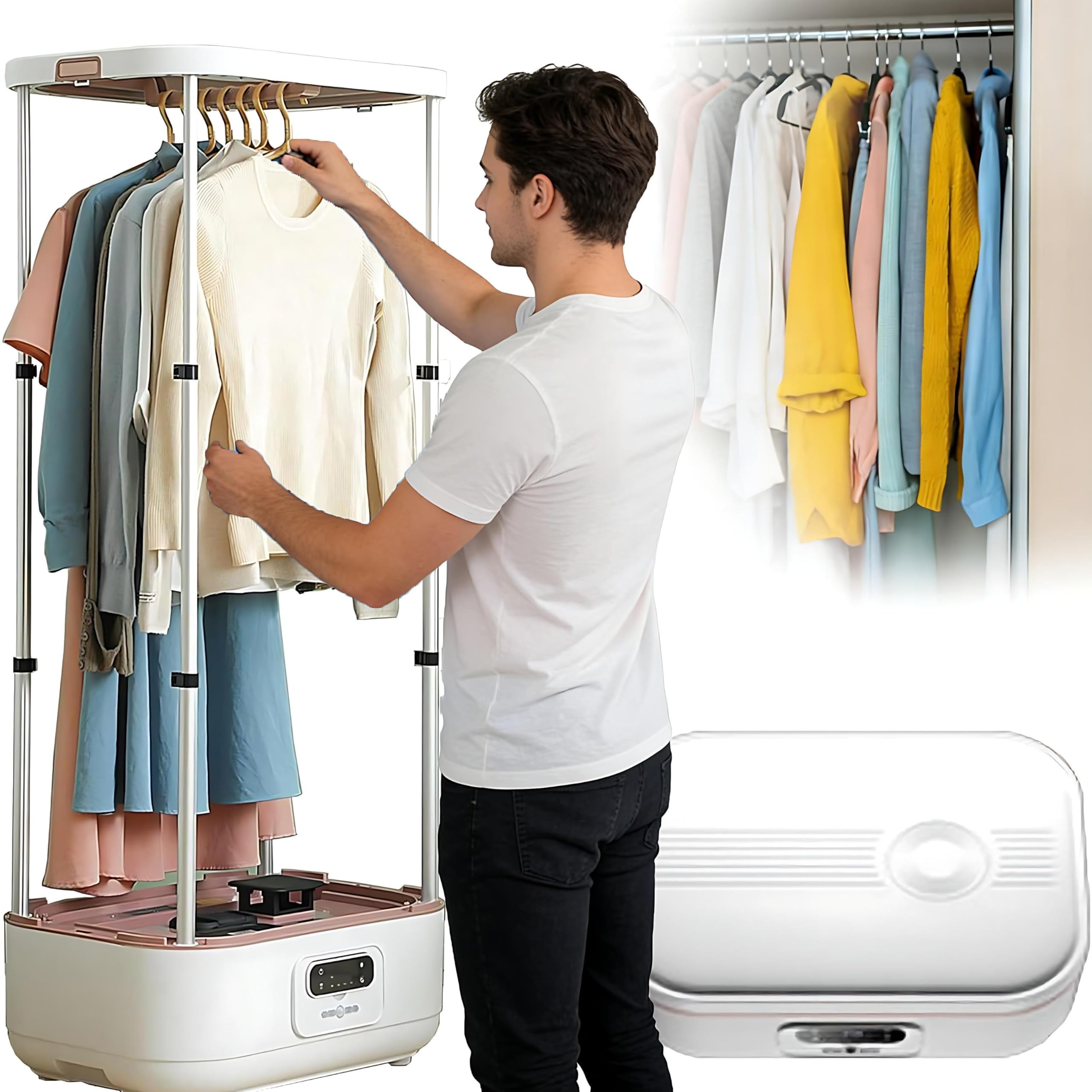 Macchina da Stiro e Piegatrice Automatica a Vapore: Asciugatrice e Vaporiera Portatile con Asta Estensibile Pieghevole (150-60cm), Telecomando - per Casa, Dormitorio e Viaggio