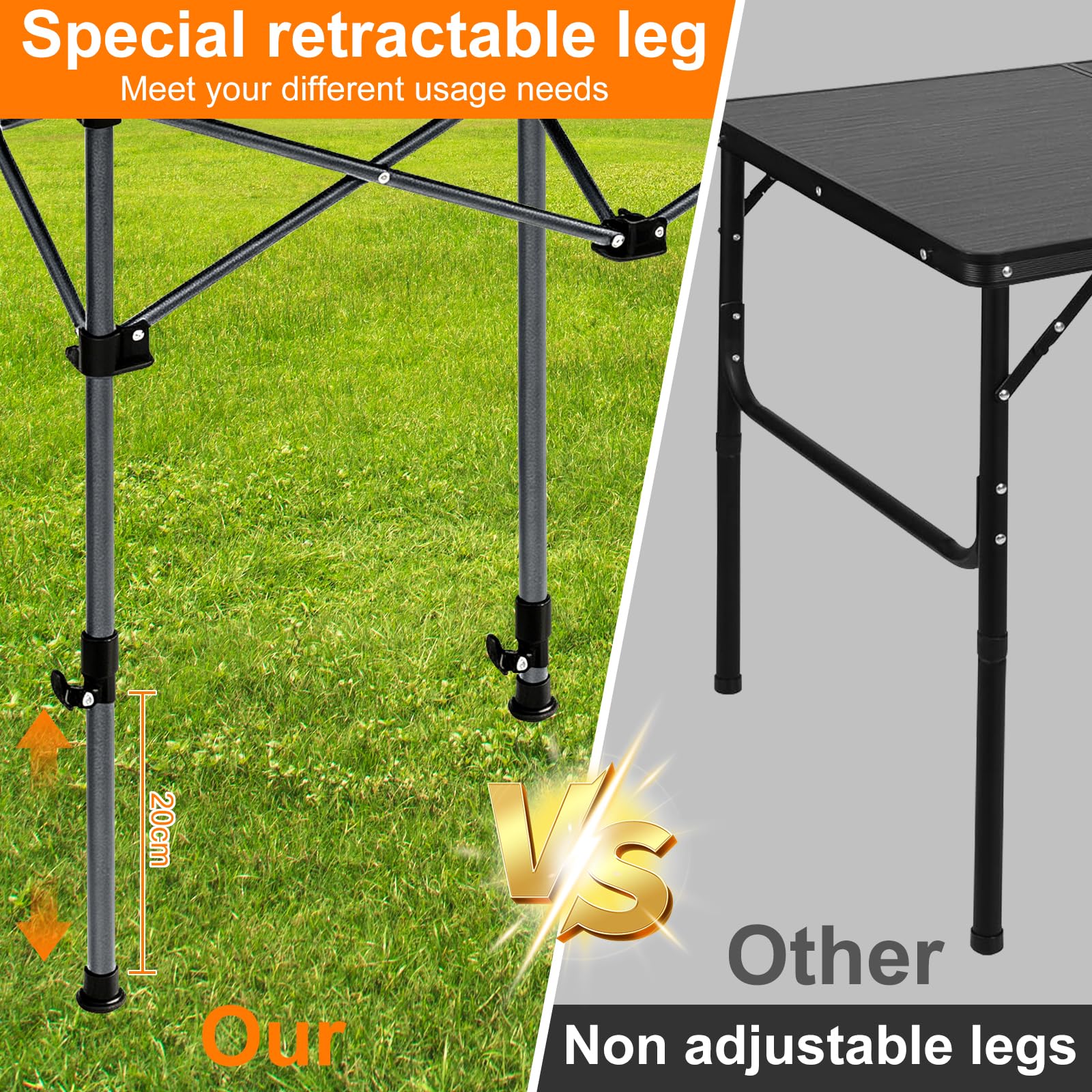 Table de Camping Pliante avec Dessus Enroulable, Réglable en Hauteur 95x55X (50-80) cm, Table Pliante de Pique-Nique avec Sac de Transport pour Camping Pique-Nique Barbecue Jardin