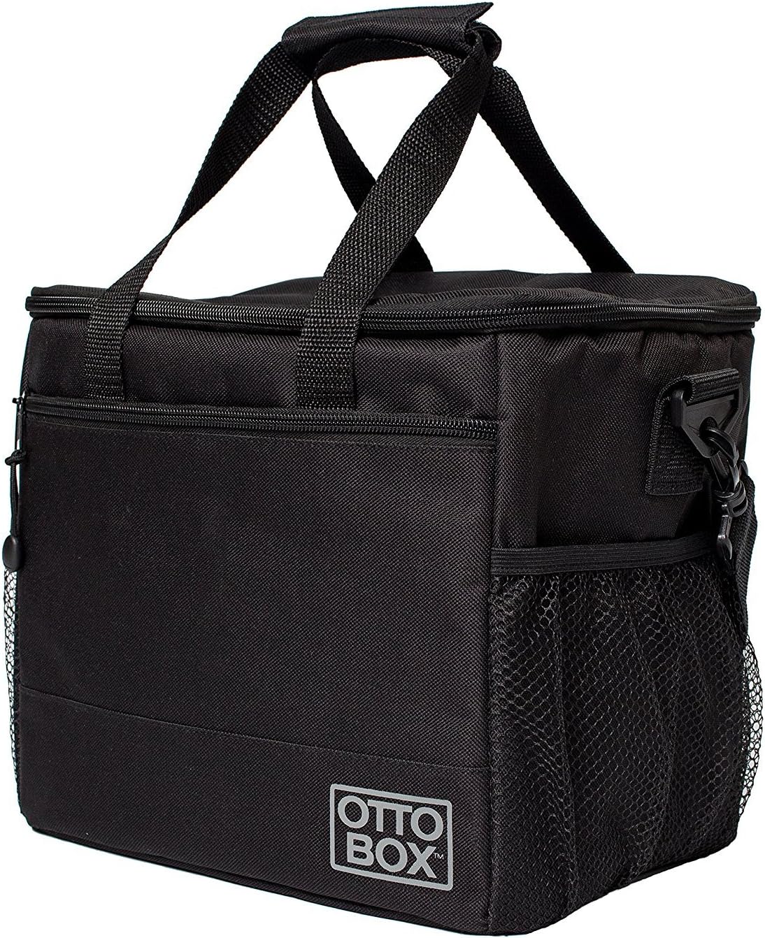 OTTO Box Insulated Lunch Cooler Bag: for Men & Women || XL Lunch Boxes Bags for Adults with Large Side Pockets and Shoulder Strap || Black