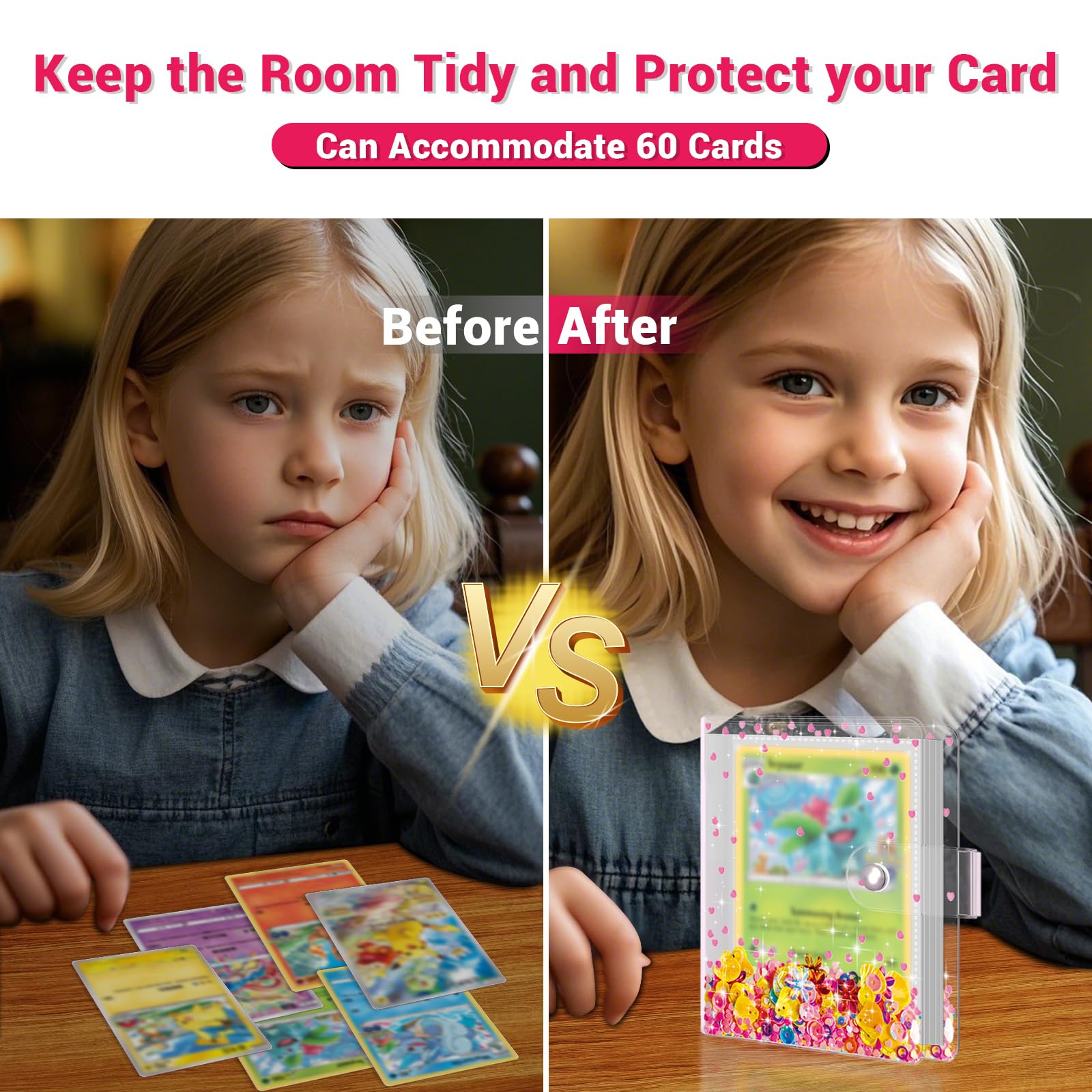 Transparent Pink Card Binder for Pokemon Cute Card Binder for Game Cards Trading Cards Small Card Booklet for 3~10 Year Girls Gifts - Image 4