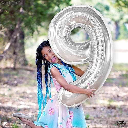 Miniatura 8 de KatchOn, Globo gigante plateado del número 9 de 50 pulgadas | Globo plateado del número 9 para cumpleaños | Globos de 9º cumpleaños para niños,