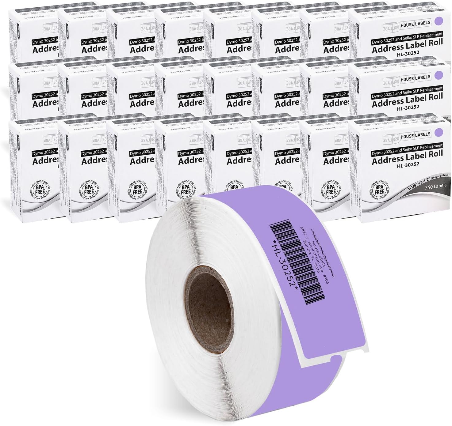 HOUSELABELS Compatible DYMO 30252 Lavender Address Labels (1-1/8" x 3-1/2"), Strong Permanent Adhesive, Compatible with DYMO LW 450, 4XL, Rollo & Zebra Desktop Printers, 24 Rolls /8400 Labels