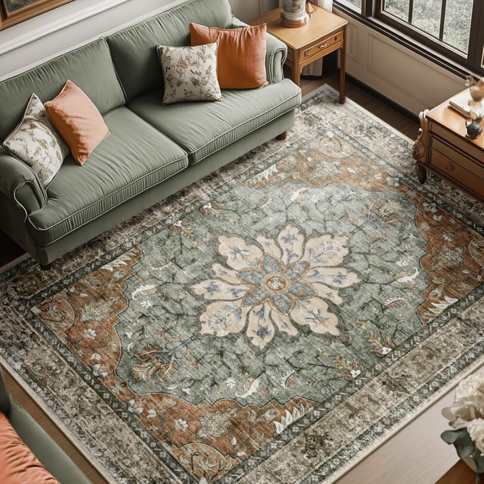 Tapis antidérapant lavable à poils courts style shabby chic 110x160
