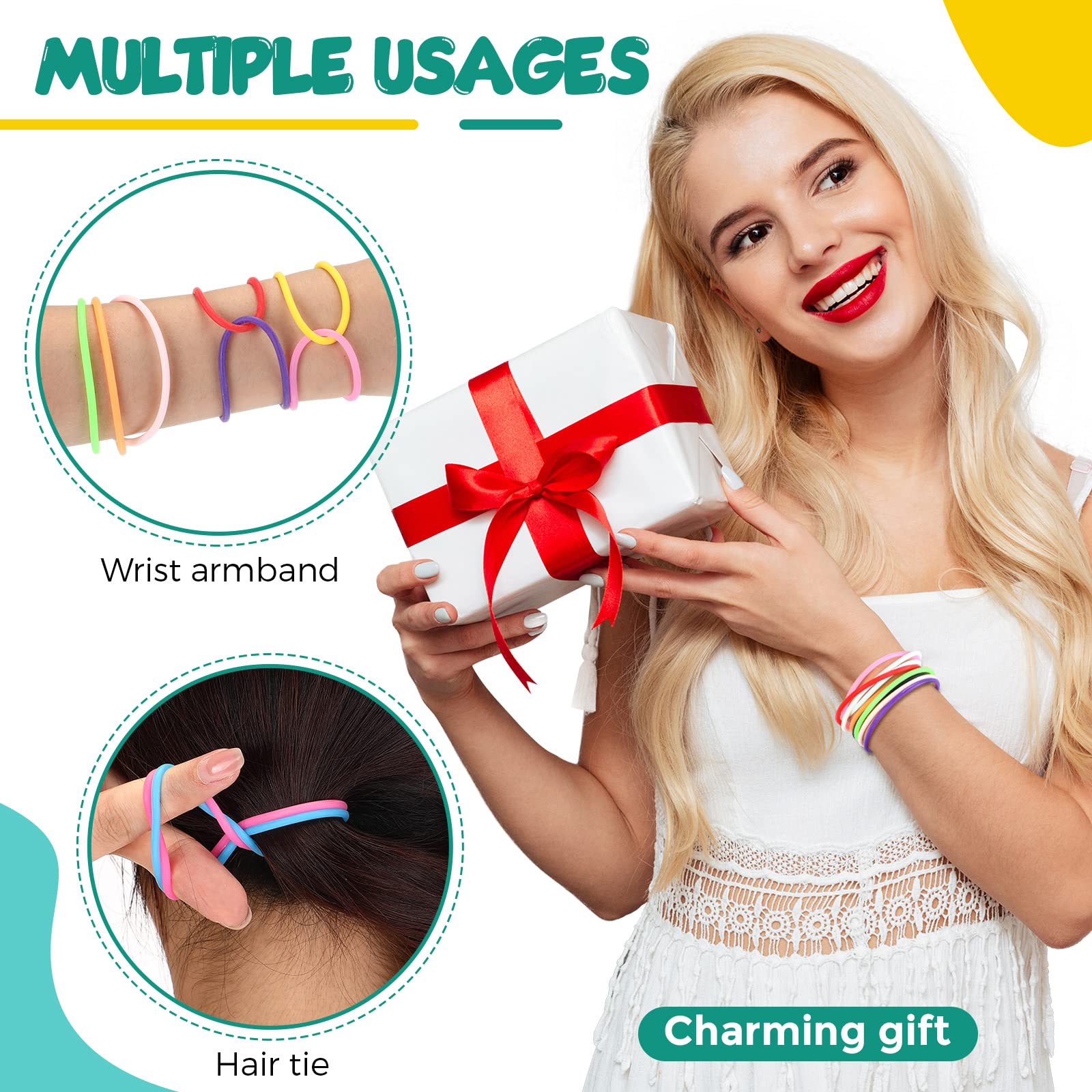 Nuenen Lot de 500 bracelets colorés en gel de silicone non lumineux fluo des années 80 pour adultes et femmes - Accessoires de fête