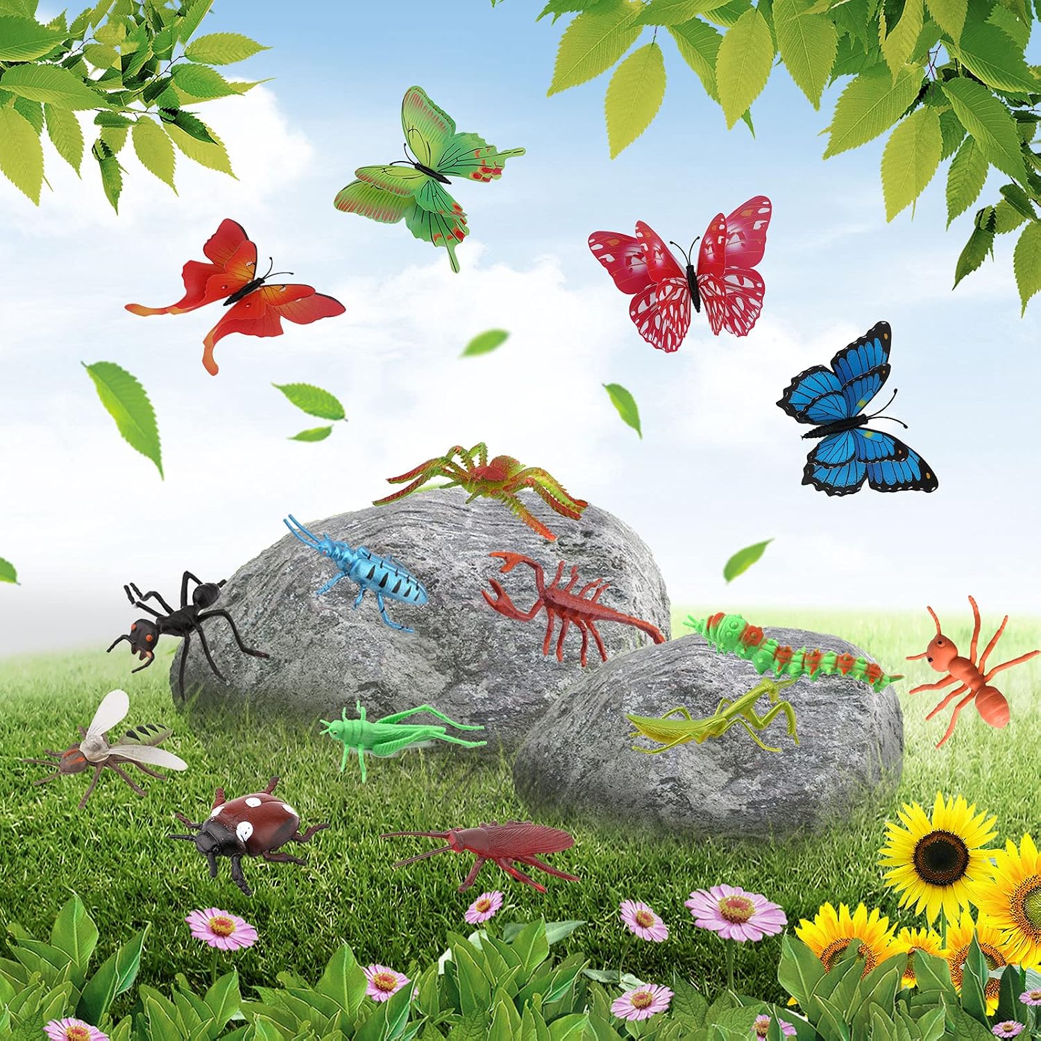 OOTSR 51Pcs Plastic Insects Bugs Toys, Realistic Insects Figures for Kids Education Party Favors Prank Toys - Image 3