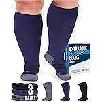Doctor\'s Select 3 Pairs Plus Size Compression Socks Wide Calf - Up to 6XL | 20-30 mmHg Compression Socks for Women Wide Calf | Soreness Support | Black, Gray, Navy