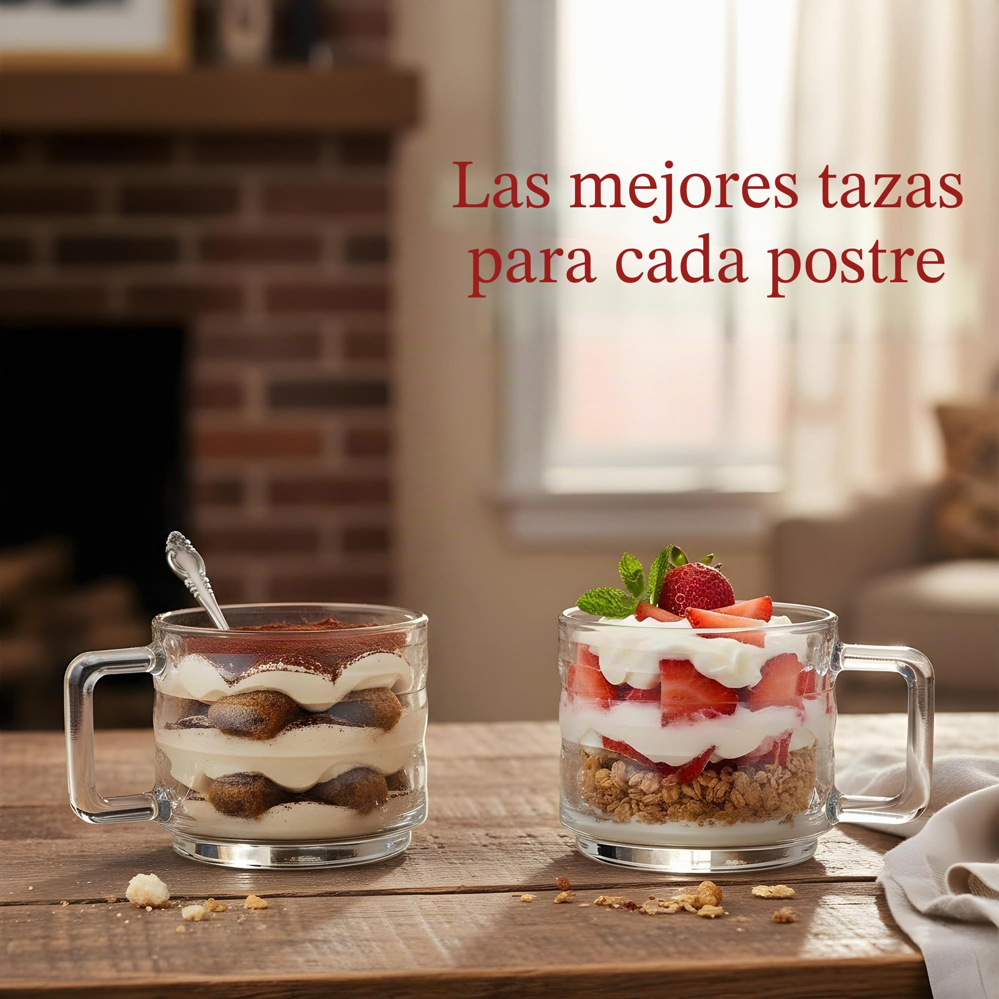 Juego de 6 Tazas de Vidrio Apilables para Café, Capuchino y Te - Vasos Totalmente Templados Con Asas para Bebidas Calientes (250 cc/8,5 oz)