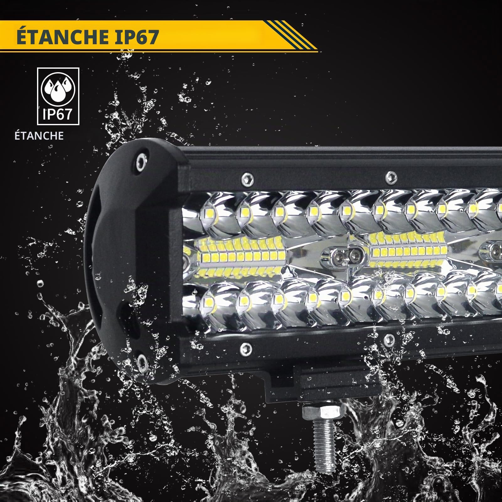 AUXTINGS 66 cm 180W Barre LED 4x4 Con Câblage, 3 Rangée Spot et Inondation Barre lumineuse 12V 24V Étanche Bar a led Feux Phare de Travail Projecteur pour SUV Voiture Camion Tracteur Véhicule Bateau