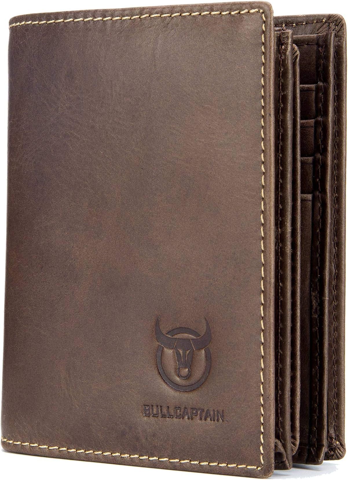 Leather Men Wallet,Genuine Leather RFID Blocking Vintage Bifold Wallets Multifunctional Card Holder Minimalist Purse with ID Window for Men (Brown)