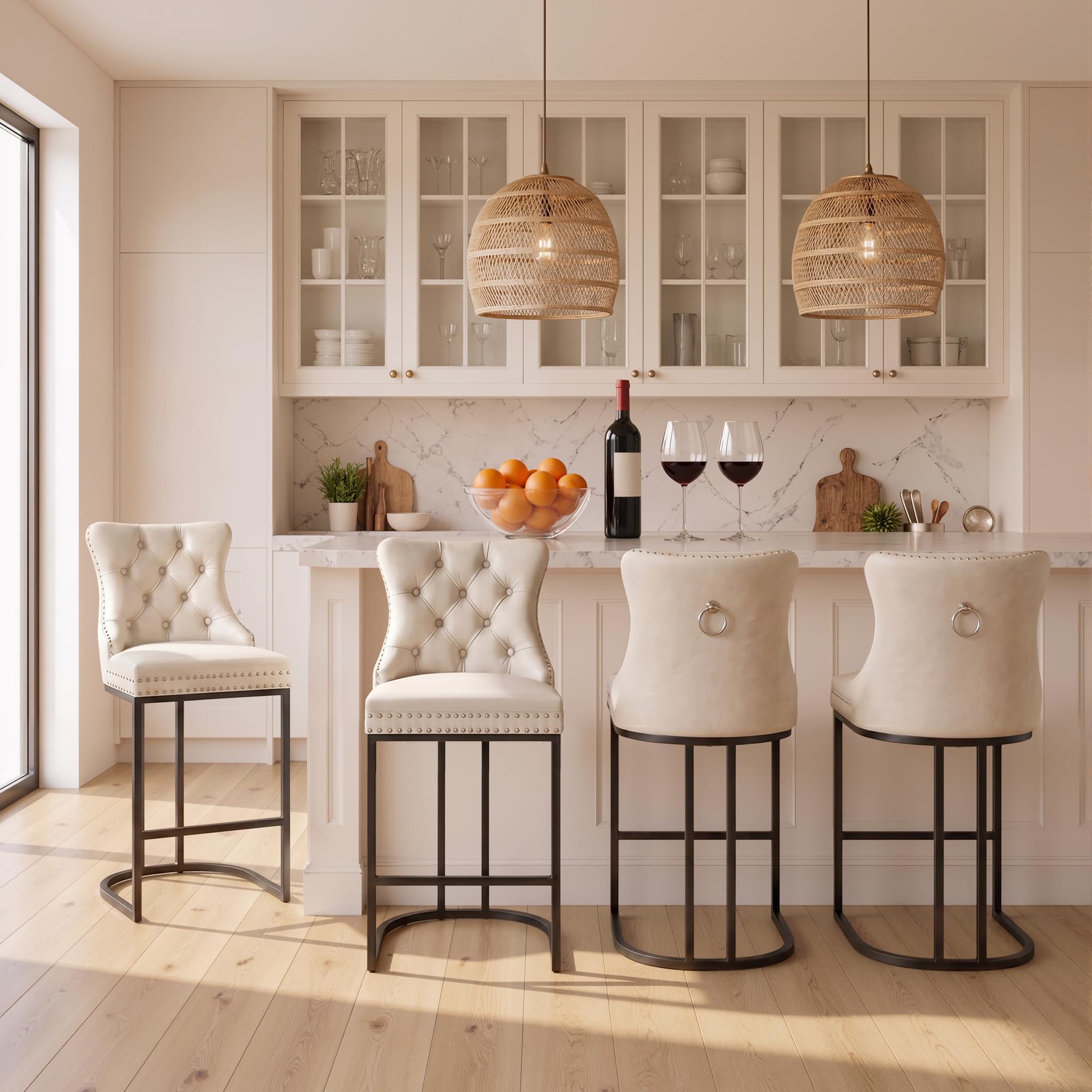 UVV Beige Diamond-Stitched Barstools Set of 4