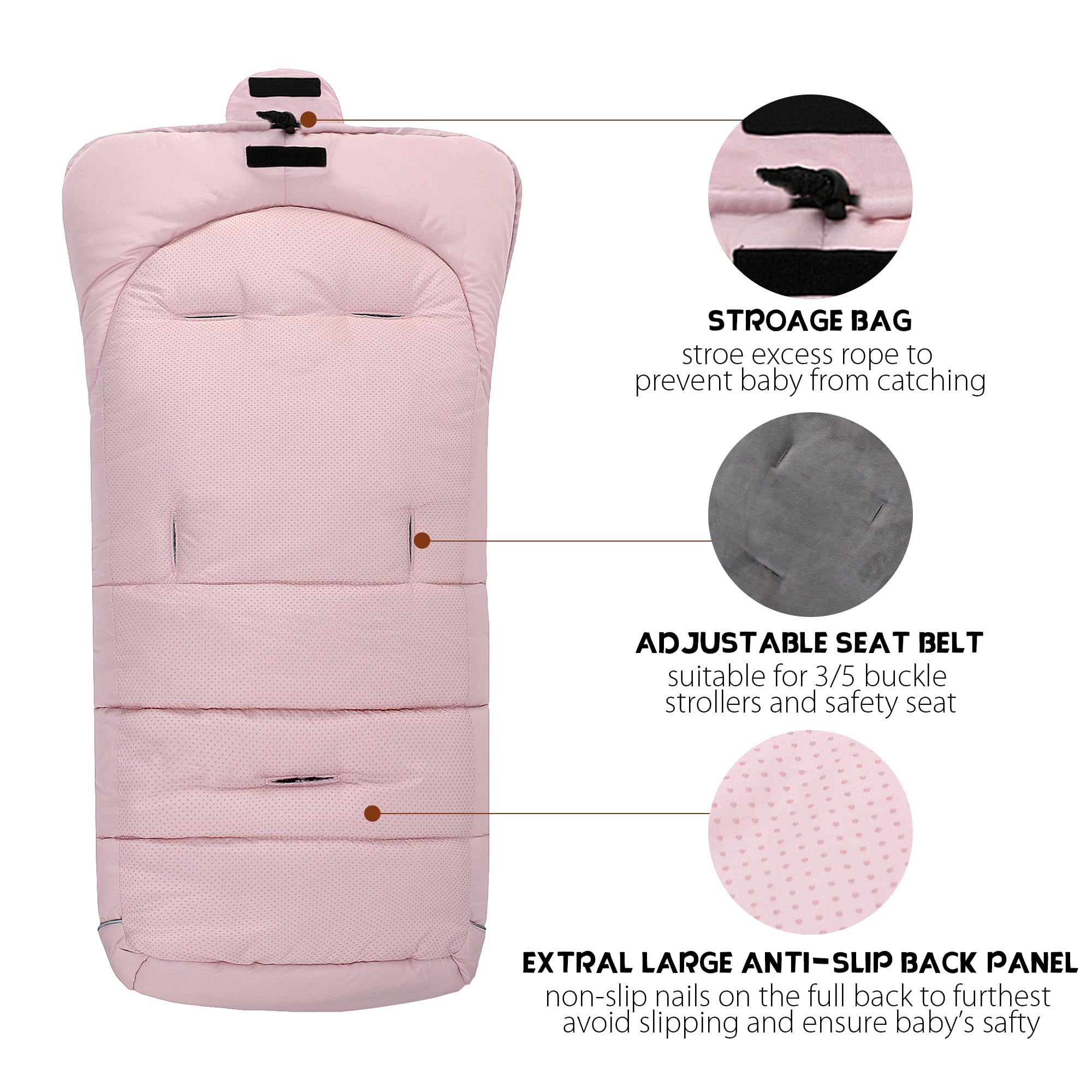 Miracle Baby Saco Silla Paseo Universal Invierno,Mantener Caliente、Impermeable Saco para Cochecito Bebe Antideslizante,Apto para Todo Tipo de cochecitos para bebés de 0 a 4 años(Rosa-Básico)
