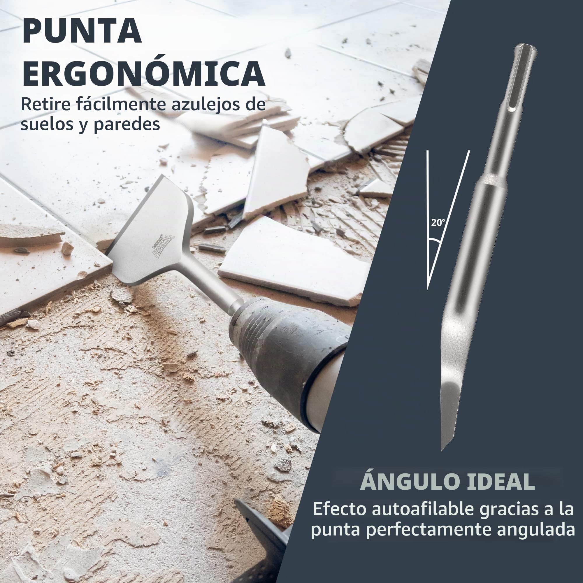 BAURIX® Cincel para Azulejos SDS Plus [250x75 mm] I FRAKTOR®-Sistema - Eliminación Rápida de Baldosas I Cincel Plano Inclinable para Azulejos y Adhesivo I Acero Especial 42CrMo