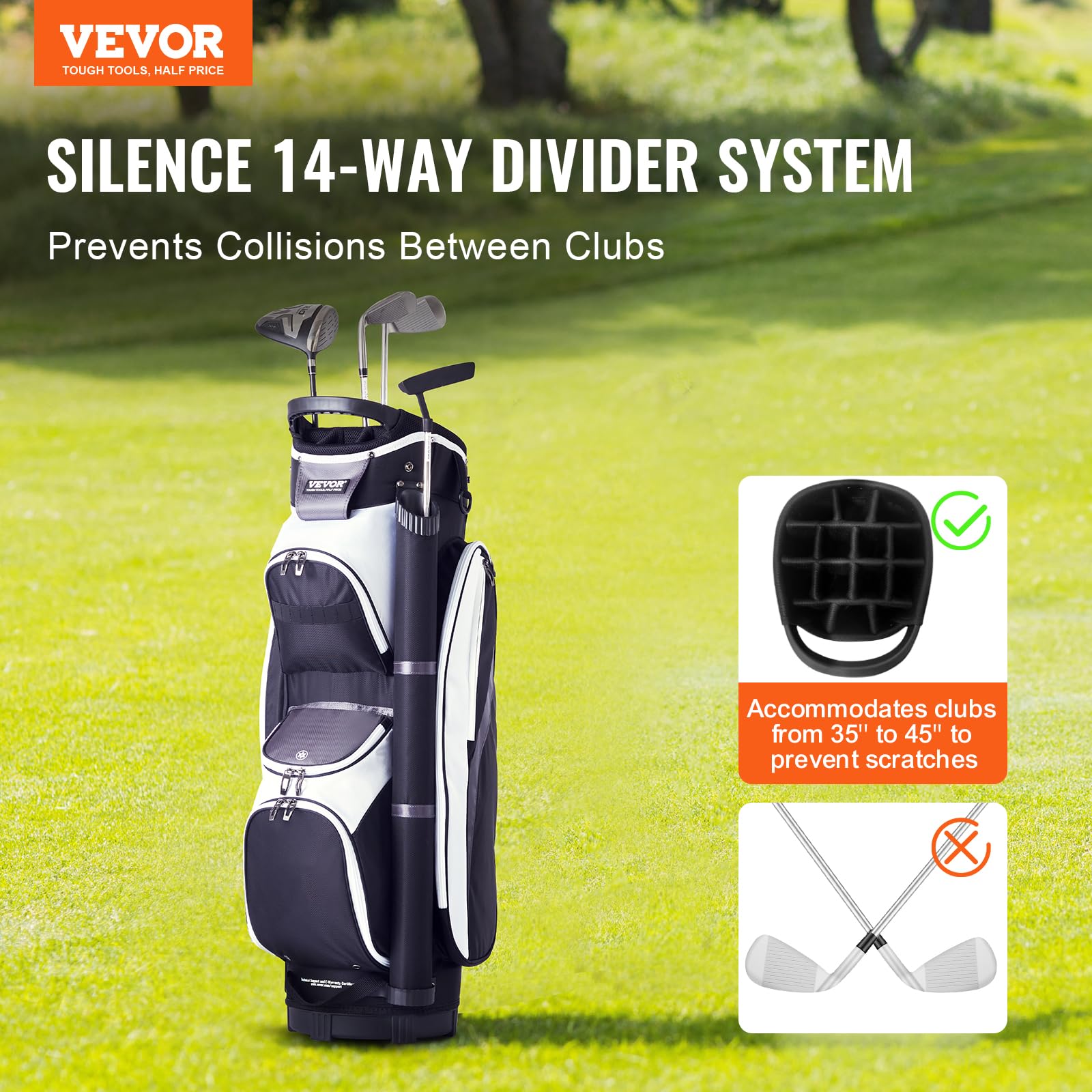 VEVOR Bolsa para Carrito de Golf Organizador 14 vías 36 Pulgadas Nailon