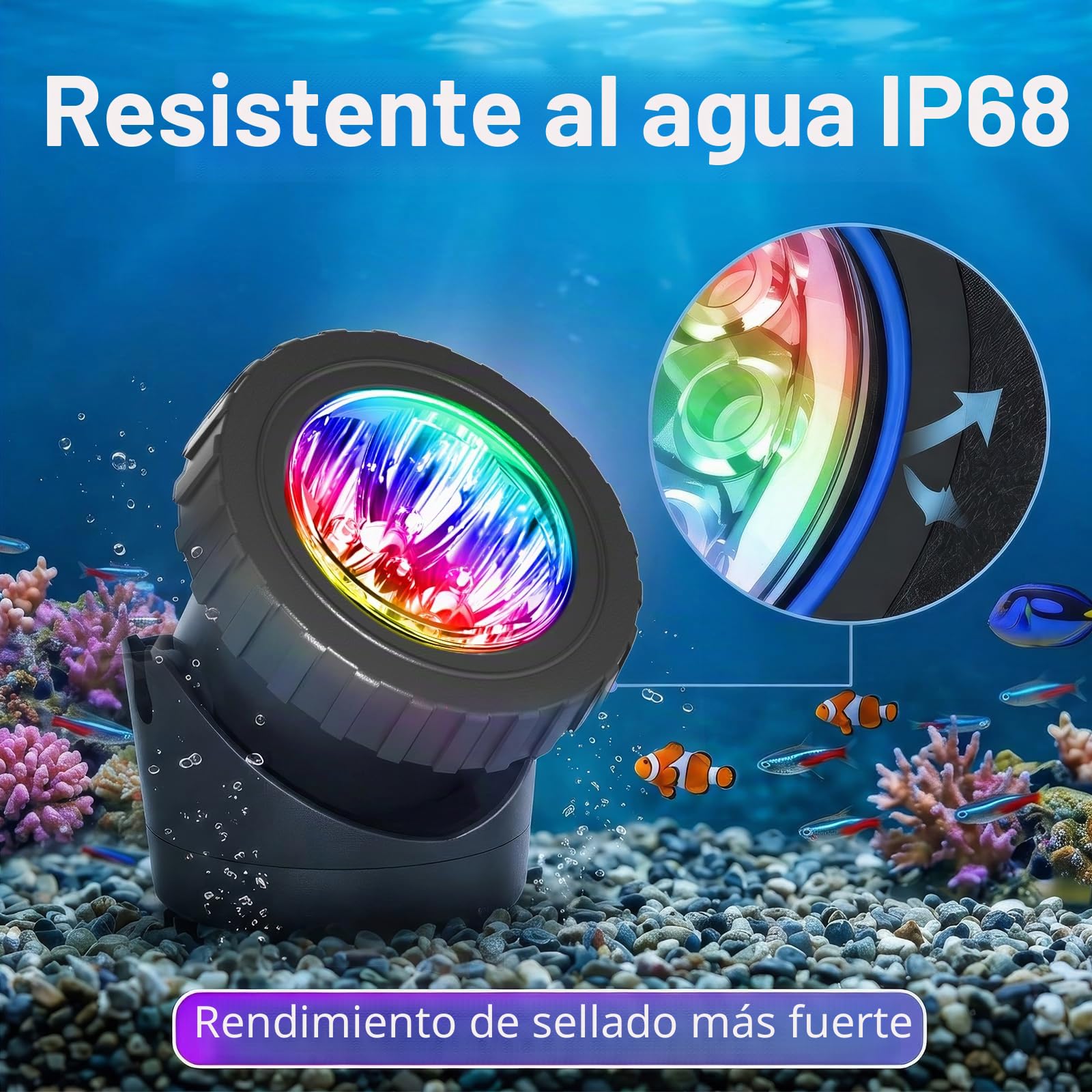 T-SUN Foco Solar 5 en 1 Luz Piscina Solar RGB Focos LED Piscina IP68 Impermeable Luces Solares Piscina Para Piscinas Sumergible Cambio de Color Para Piscinas, Estanques, Pecera