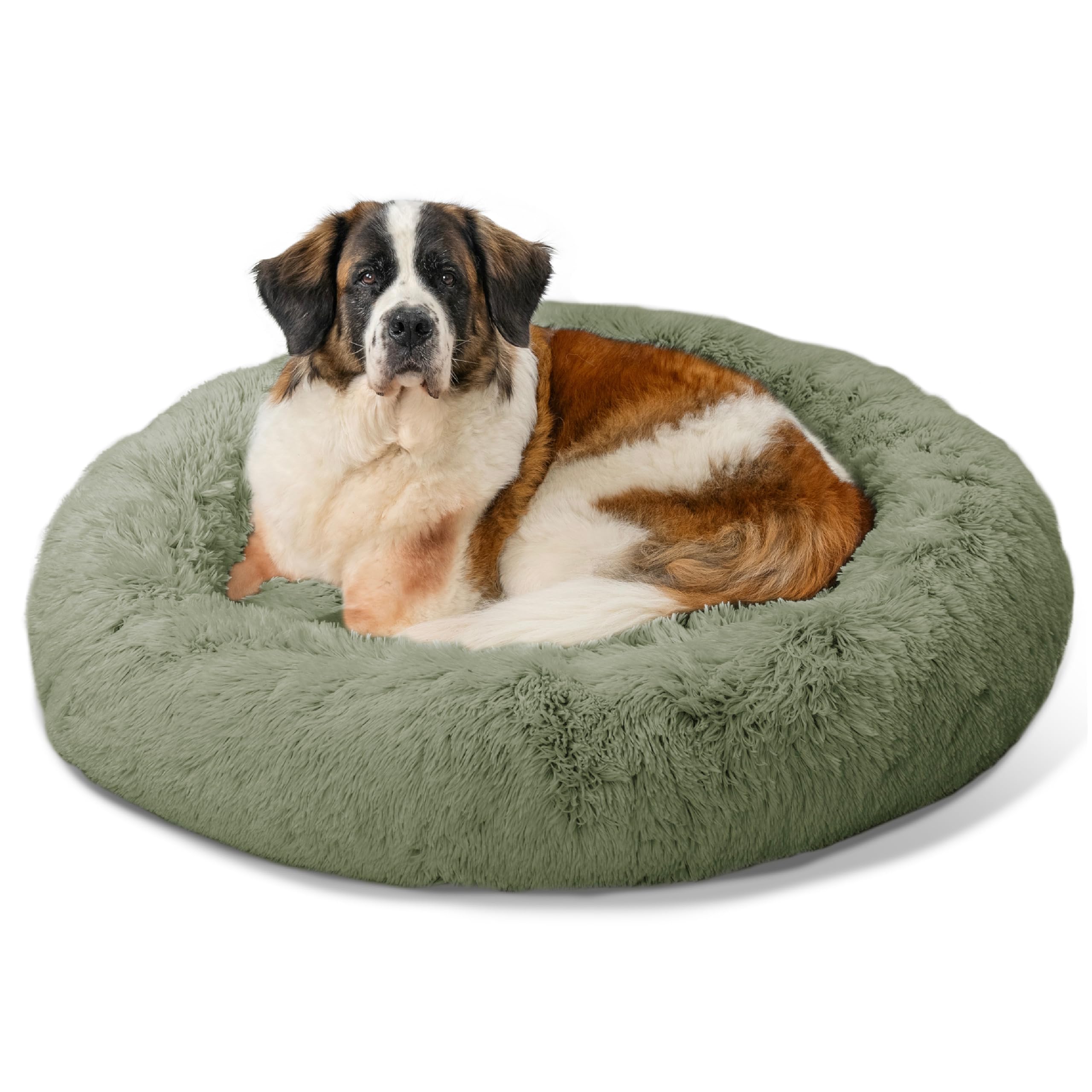 Best Friends by Sheri The Original Calming Donut Dog Bed for Extra-Large Dogs up to 150 lbs, Shag Faux Fur, Sage Green, 45" x 45"