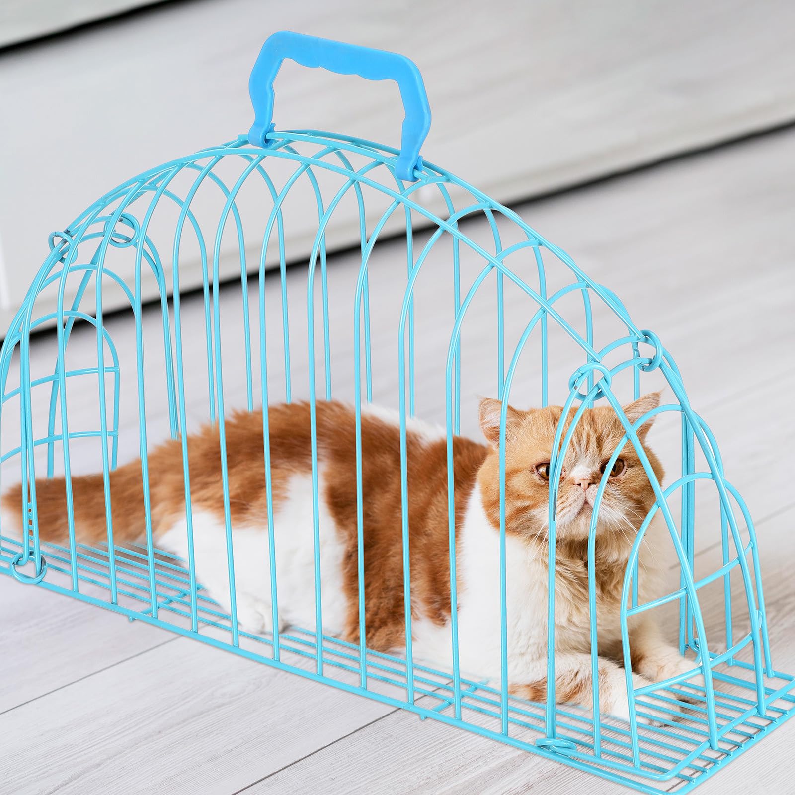 minkissy Jaula de Aseo para Gatos, Jaula de Ducha para Gatos, Jaula de baño para Gatos pequeños, Estructura de Hierro, diseño Transpirable, fácil de Guardar, Color Azul