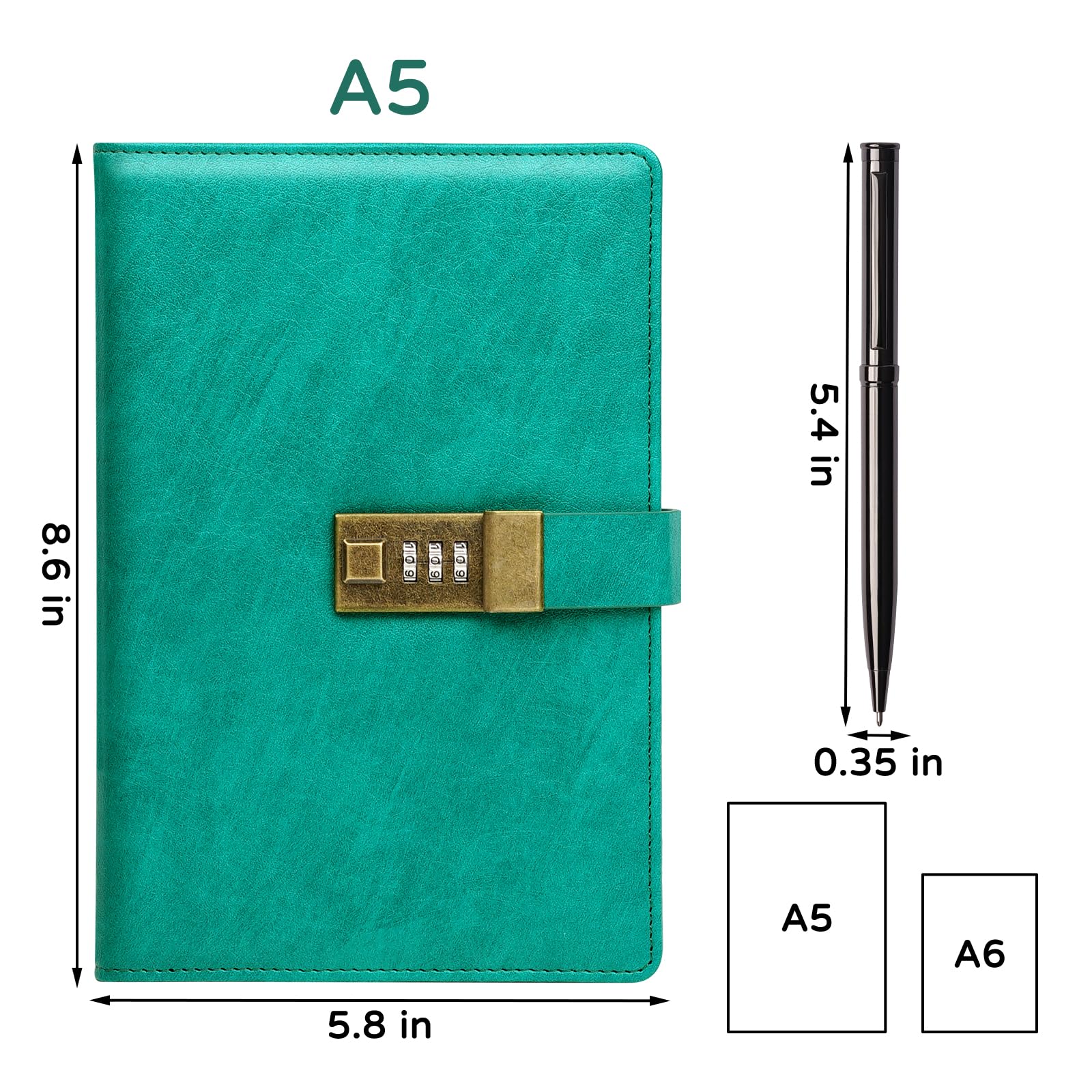 WEMATE Dagboek Code, A5 dagboek van PU-leer met 240 pagina's, vintage dagboek met slot, dagboek voor jongens en meisjes, geschikt voor kantoor- en schoolstudenten, 20 x 14 cm, roségoud