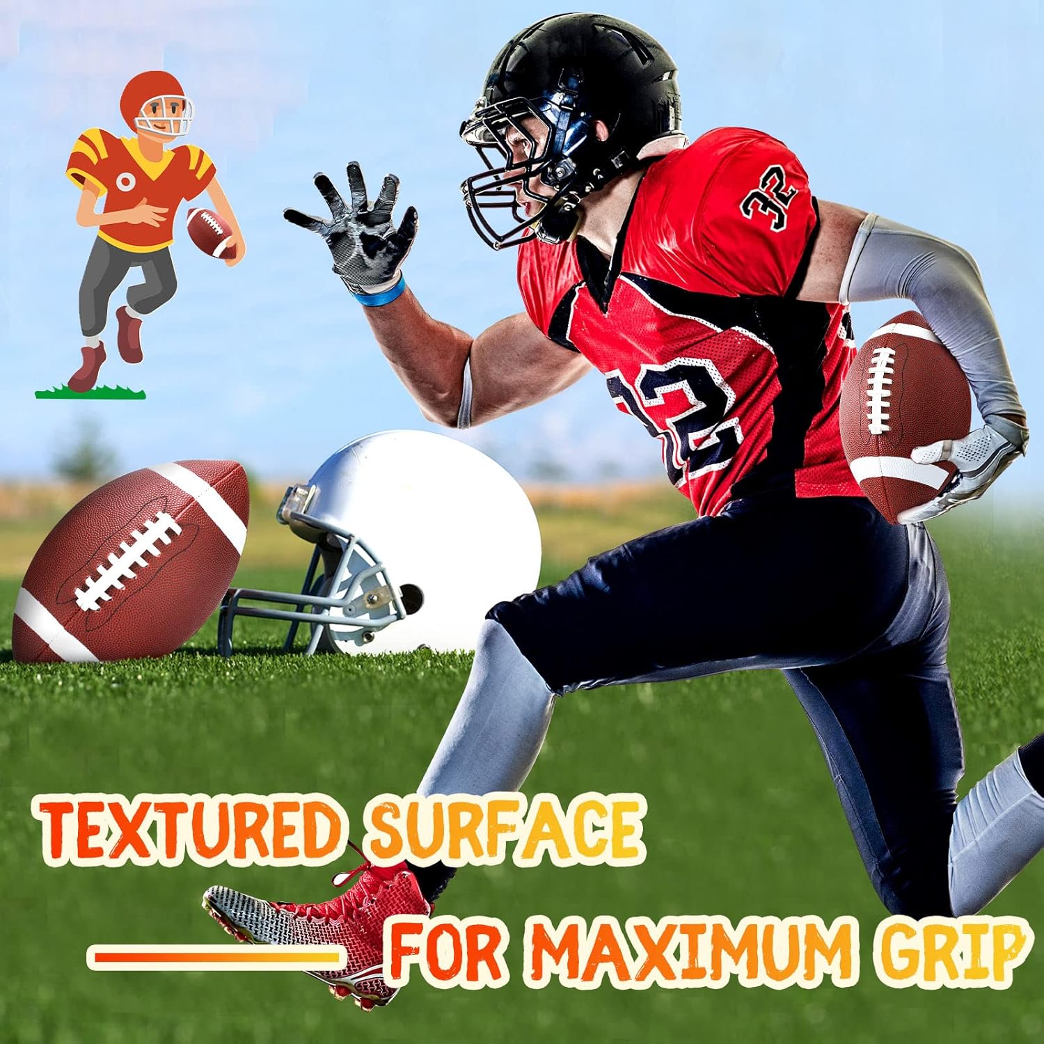 Jerify 6 Pcs Composite Leather Footballs Bulk Official Size 6 Inflatable Football with Pump for Youth Indoor Outdoor Football Training and Recreational Play