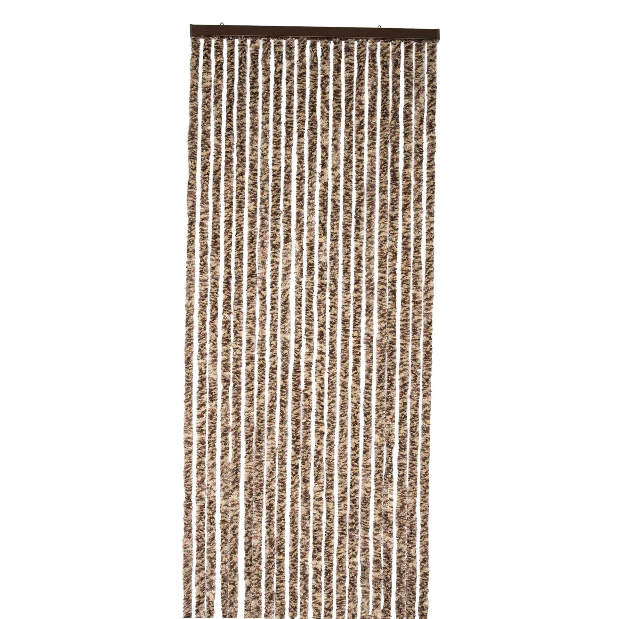 WERKA PRO Rideau Chenille Marron et Beige - 120 x 220 cm - Protection Contre Insectes et Poussière - Tringle Ajustable et Anneaux de Suspension - Fibres Synthétiques Anti Effilochage