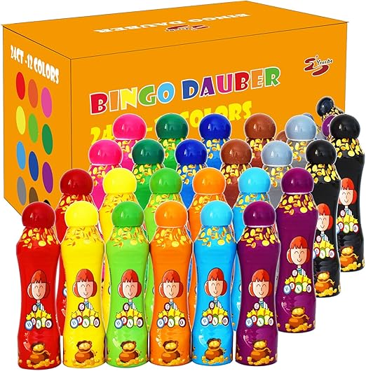 Yuanhe Bingo Daubers Dot Markers - 3 oz Paint Dotter Bingo Dabbers/Dobbers for art supplies, Set of 24 (12 Colors)