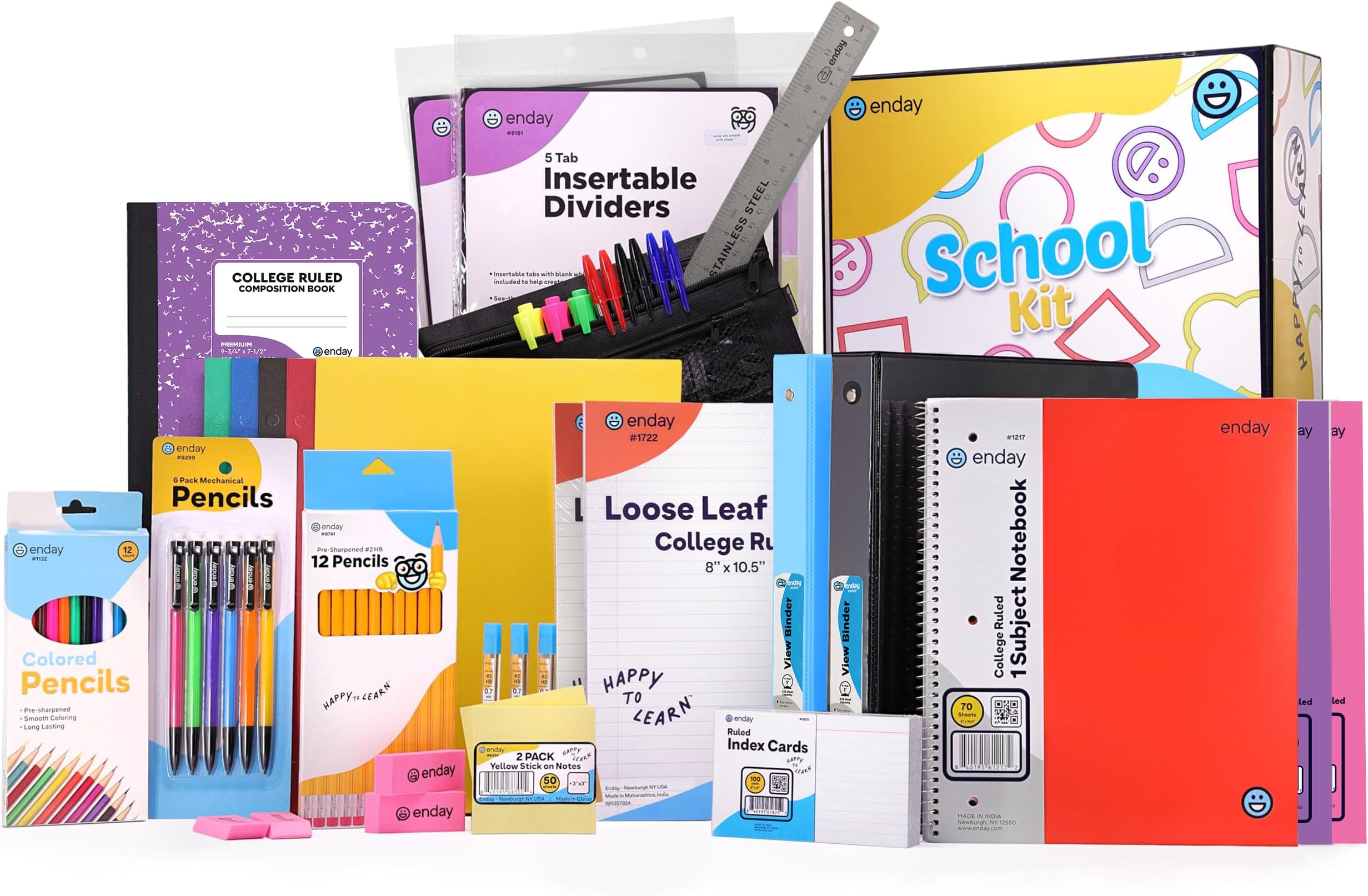 Enday Back to School Supplies High School and College, Premium Quality Kids Supplies Kit For Girls and Boys, 77 Pieces
