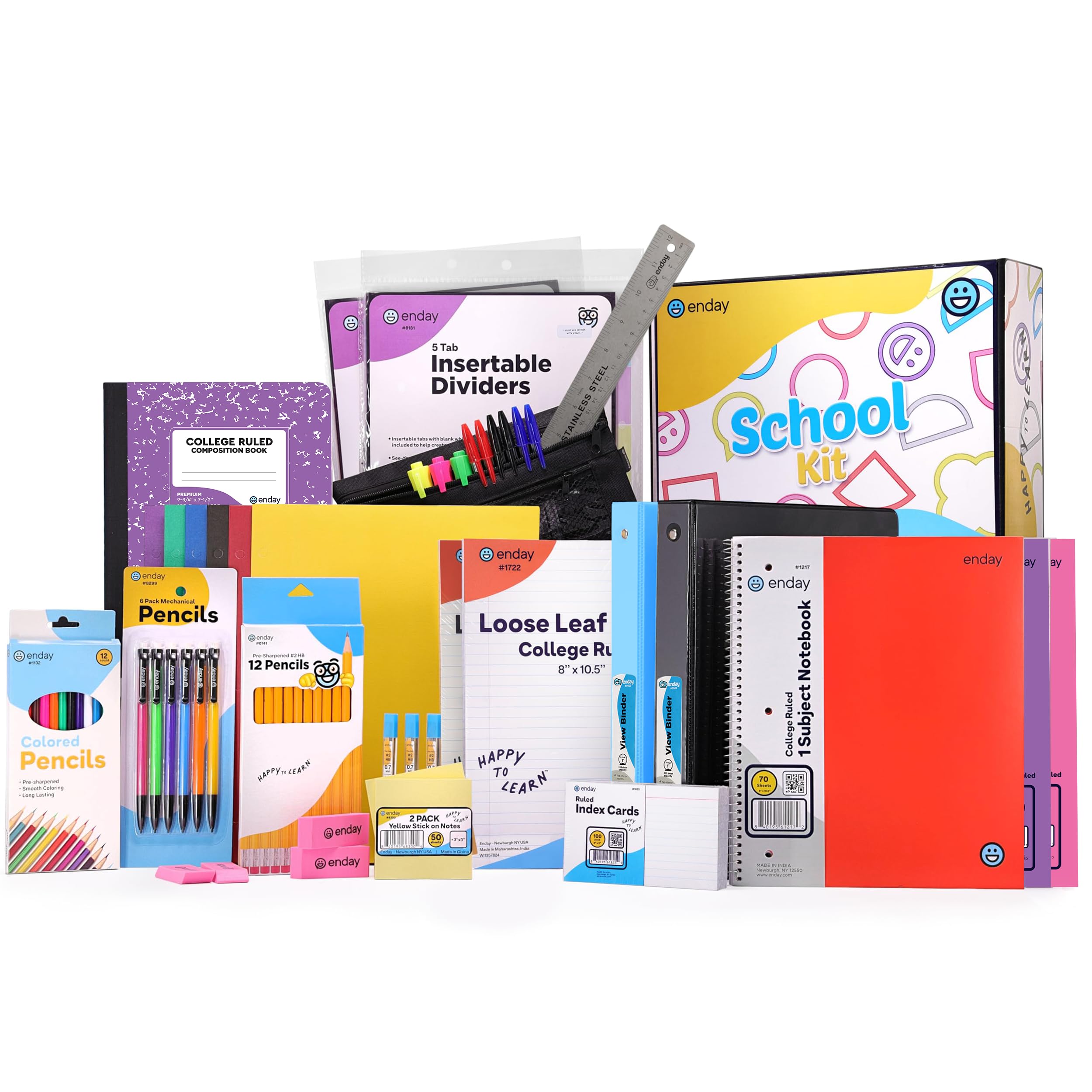 Enday Back to School Supplies High School and College, Premium Quality Kids Supplies Kit For Girls and Boys, 77 Pieces