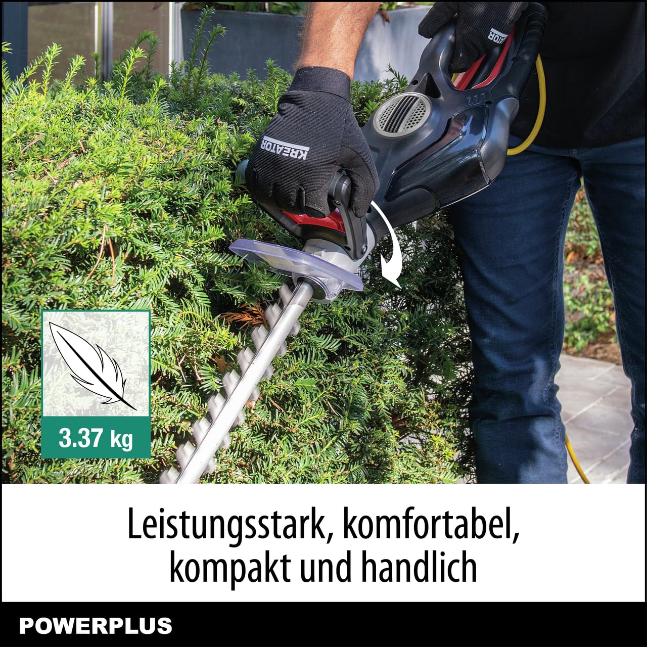 Powerplus Elektrische Heckenschere POWPG30230-600 W Elektrische Heckenschere mit 600 mm Klinge und 20 mm Abstand, Gartenwerkzeug, Gartenschere zum Schneiden von Büschen, Hecken und Pflanzen