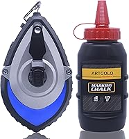 ARTCOLO Chalk Reel Kit: 6X Fast Rewind Aluminum Box, 100ft Braided Line & 4oz Red Chalk for Precise Marking
