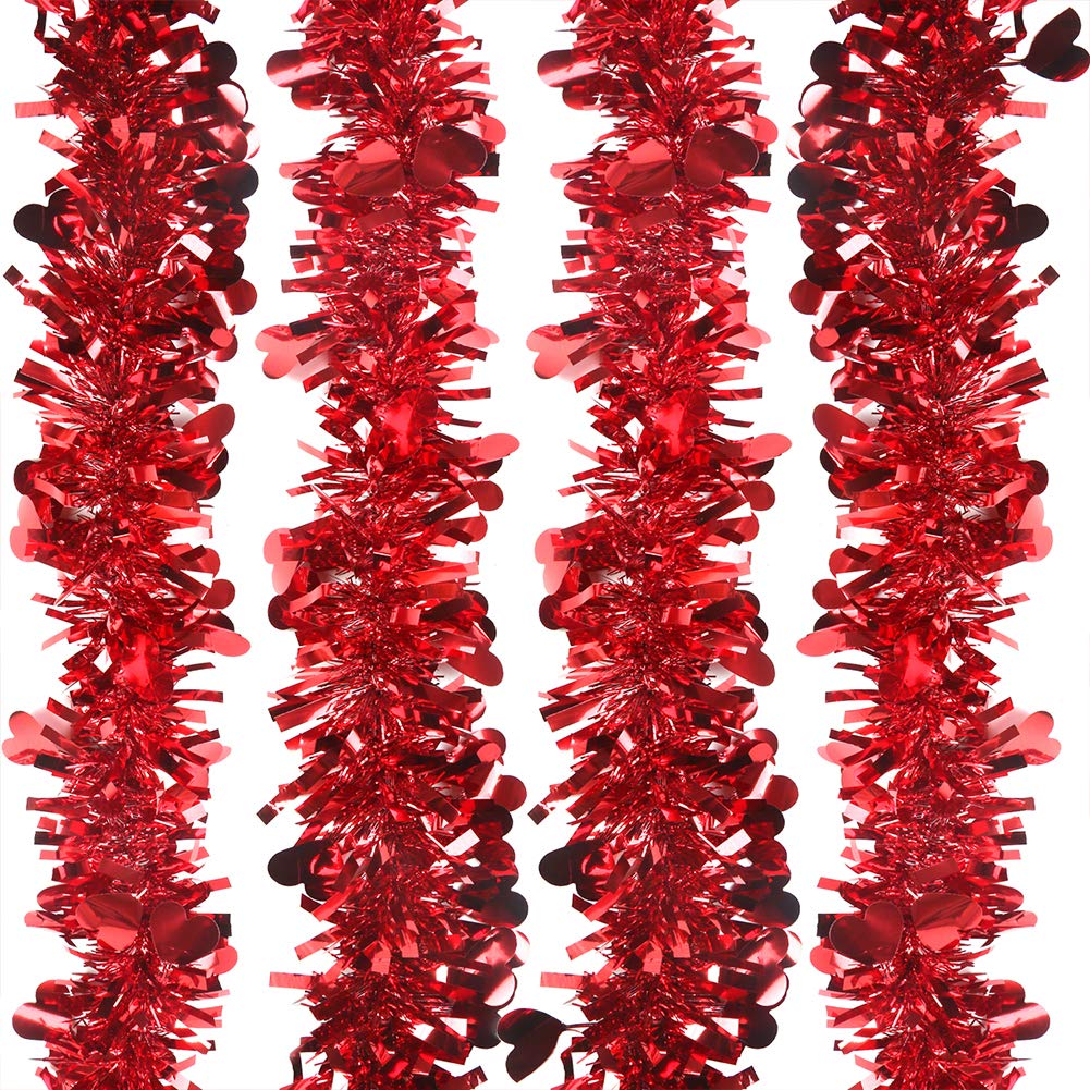 CCINEE Lametta-Girlande zum Valentinstag, Rot, 90 m, Metallic-Girlande, Dekoration für Hochzeit, Party, hängende Dekoration