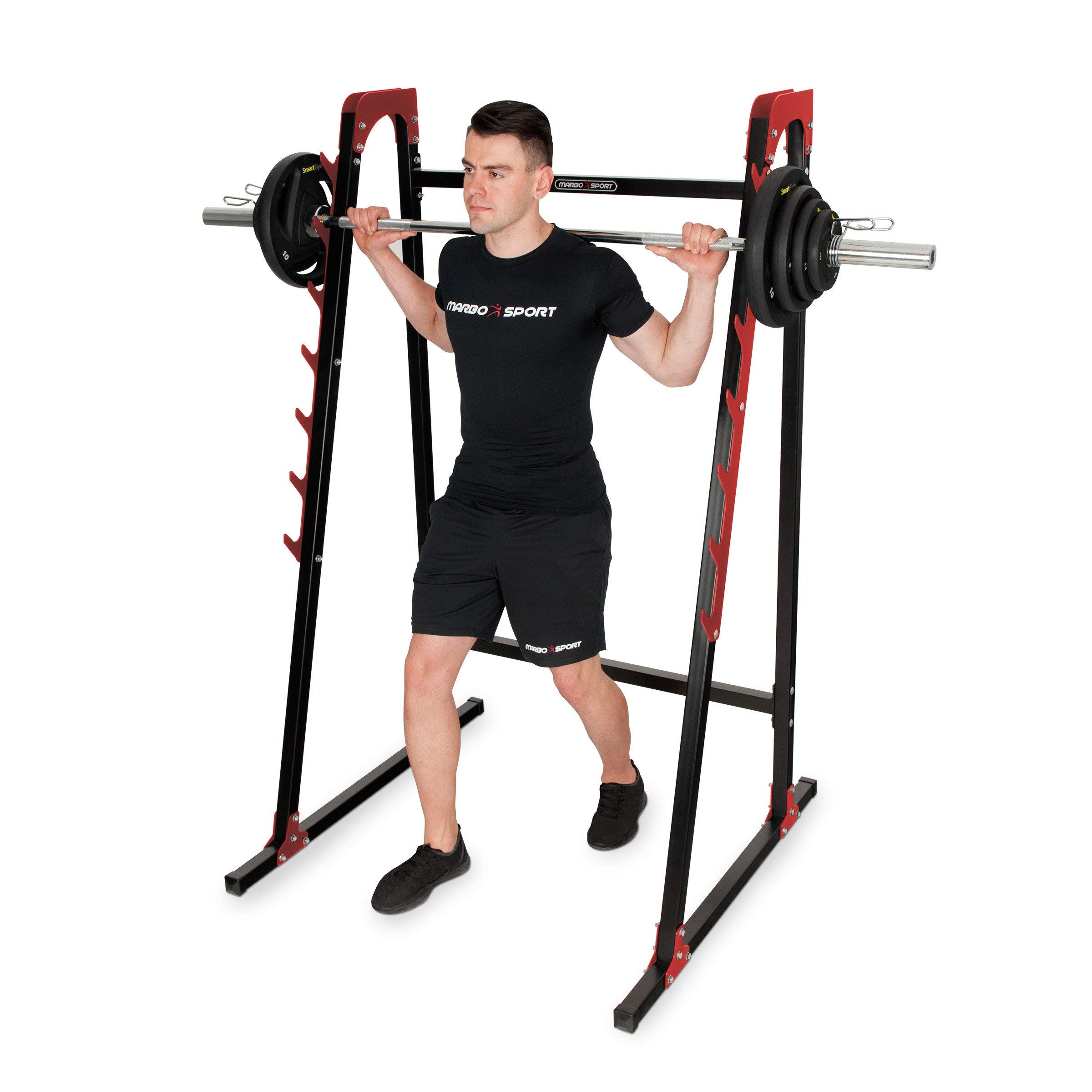 Marbo Sport - Set MH8 – verstellbare Hantelbank, Langehantelständer, 1 x SZ-Curlstange, 2 x Kurzhantelstange, 1 x Langhantelstange + Gewichtsscheiben/gummierte Gewichtsscheiben, 83/113 insg. kg