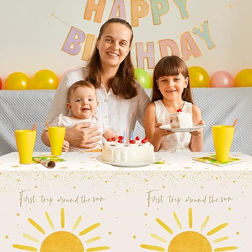 Miniatura 4 de G1ngtar 3 piezas de manteles de cumpleaños de sol bohemio, decoración de fiesta de sol bohemio, desechables, plástico impermeable, rectangulares