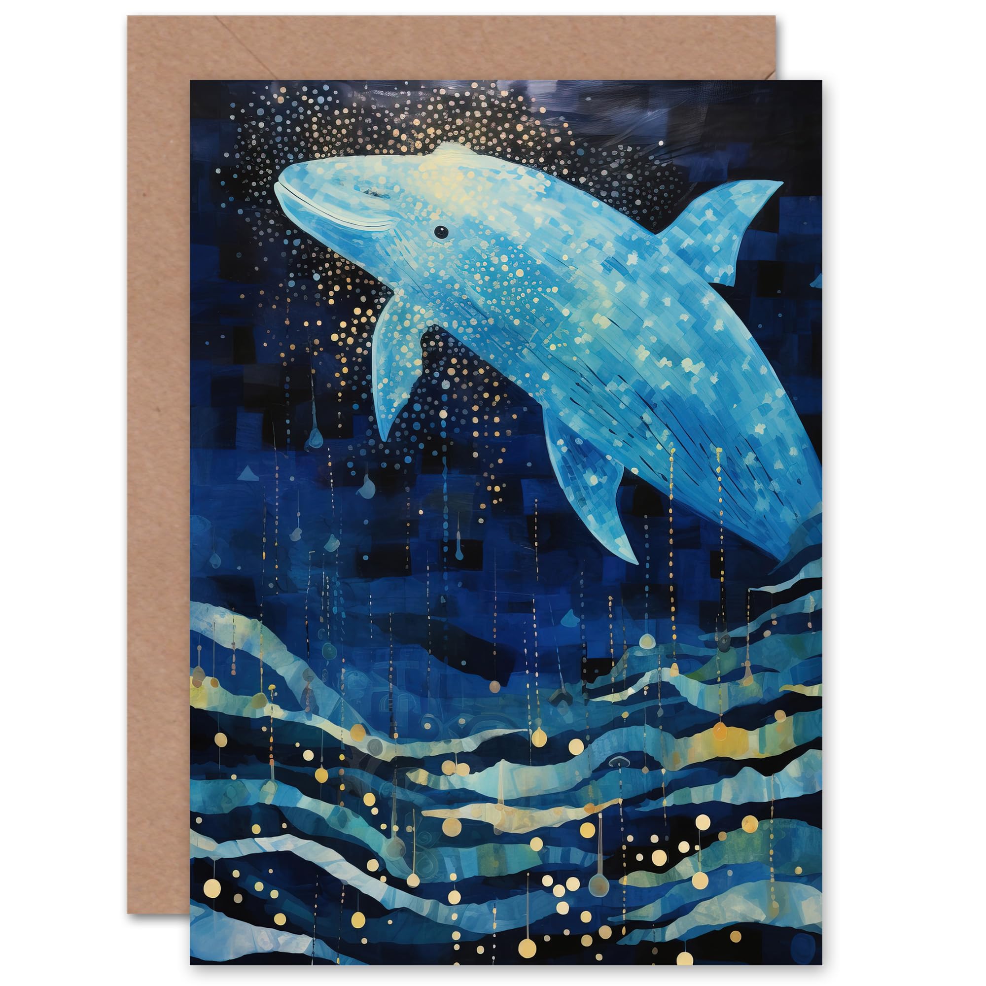 Artery8 Blue Whale Breach Moonlit Seascape for Wife Her Mum Sister Daughter Mom Gran Nan Birthday Thank You Kids Child Blank Art Greeting Card