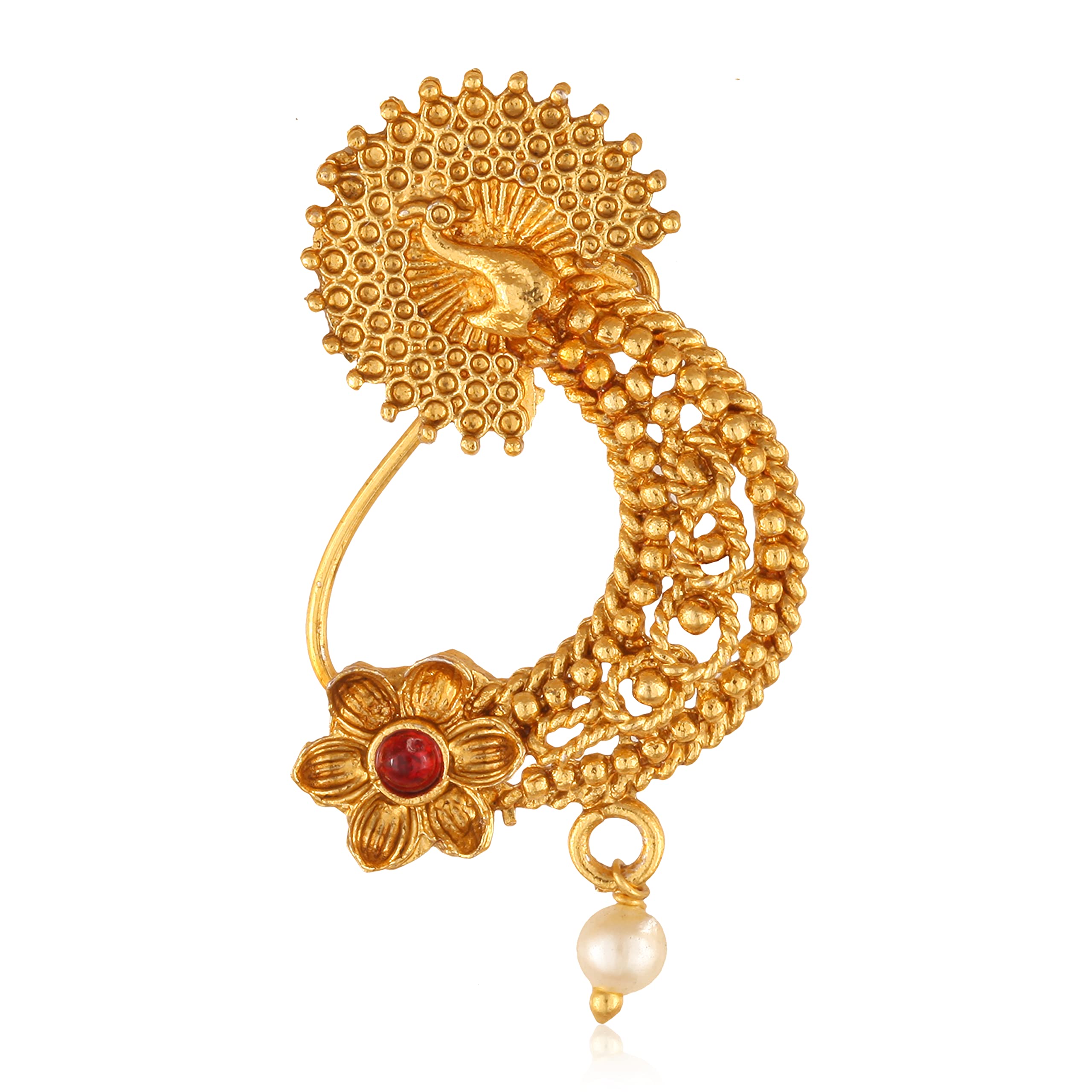 Vighnaharta Gold with Artificial stone and beads with Peals Alloy Maharashtrian Nath Nathiya./ Nose Pin valentine day gift valentineday gift for her gift for him gift for women gift for women {VFJ1090NTH-Press }-image-49