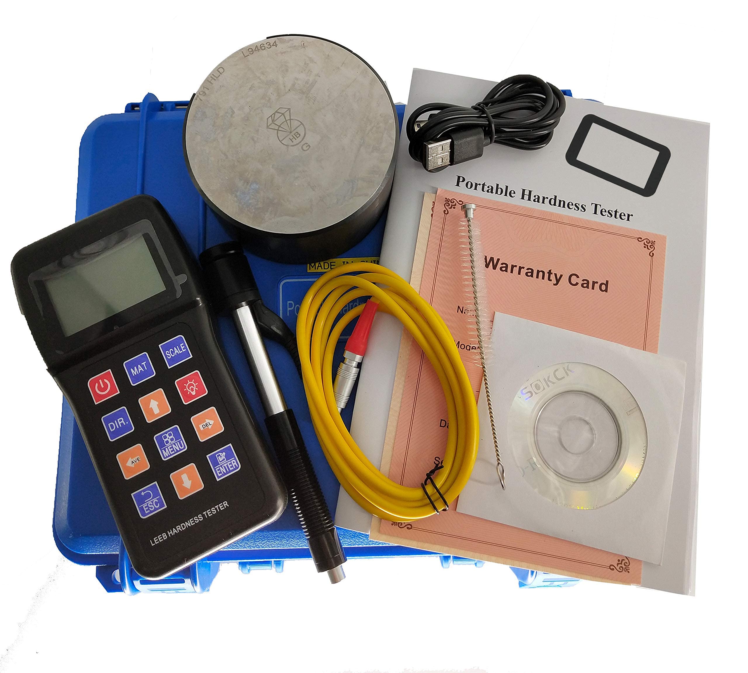 Tragbarer Leeb-Härteprüfer: Multiskala-Konvertierung (HL/HRC/HB/HV/HS/HRB/HRA), 170-960 HLD-Bereich, w/D-Typ-Schlaggerät & Testblock, 360° Allwinkel-Metallprüfung