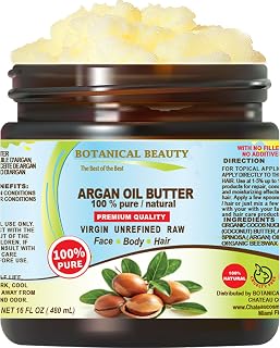 Botanical Beauty ARGAN OIL BUTTER RAW 100% Pure Natural VIRGIN UNREFINED Cold-Pressed for Face, Skin, Body, Hair, Lip, Nails. Rich in Vitamin E (16 Fl Oz)