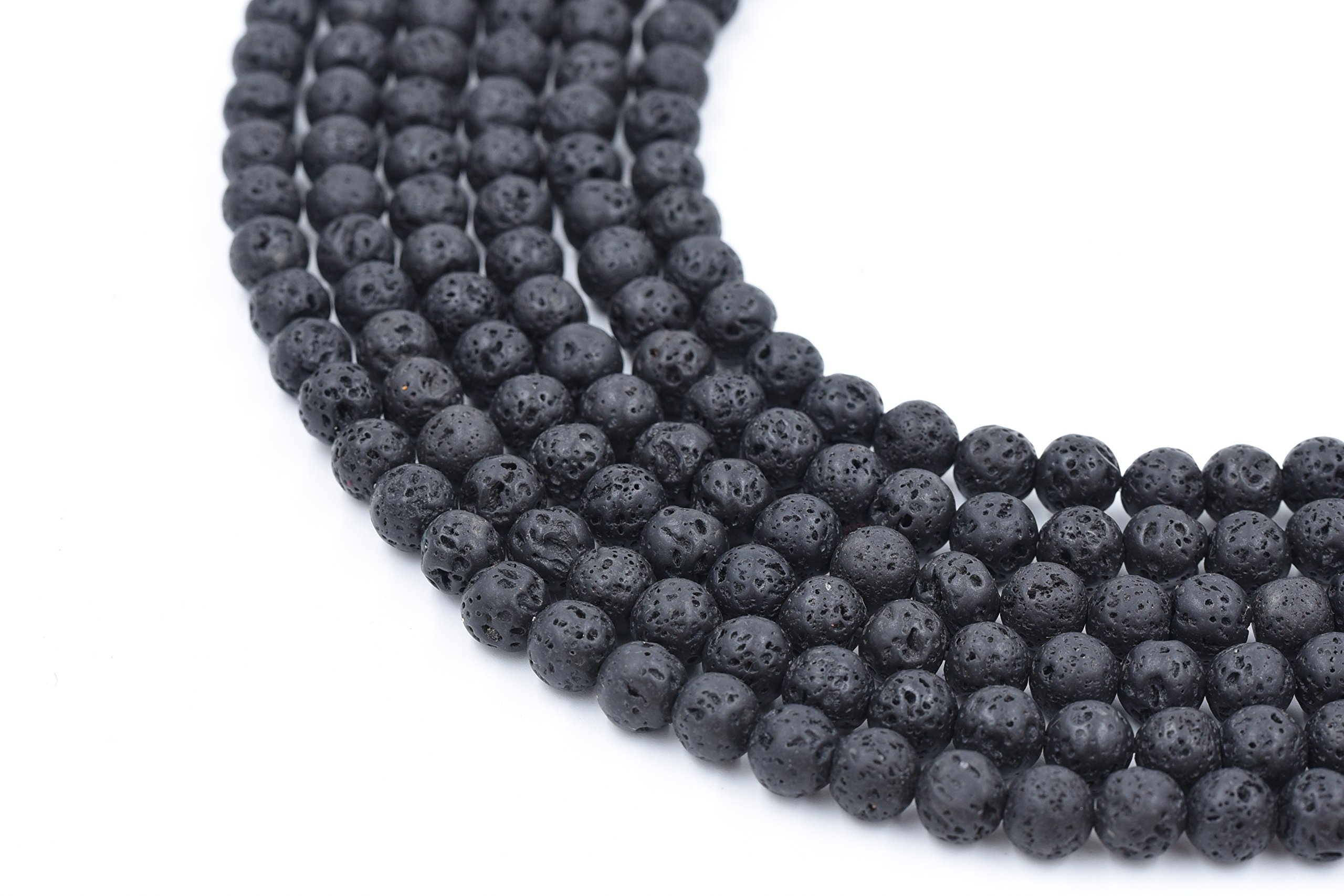 10 mm runde schwarze Lava-Perlen mit großem Loch, gebohrte Edelsteine, lose Perlen für DIY-Schmuckherstellung, vollständiger Strang 38,1 cm (ca. 38 Stk.)