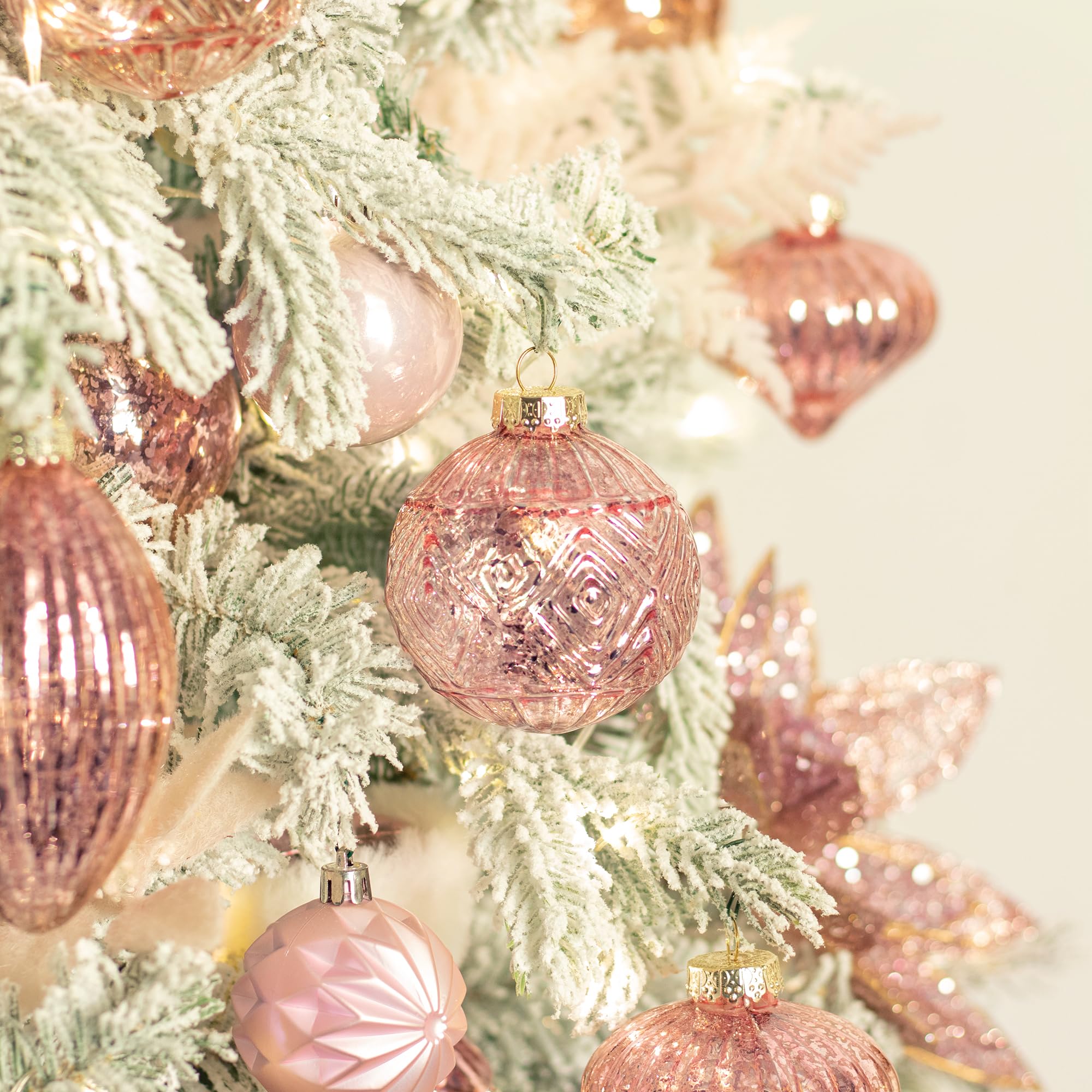 8 piezas bolas de Navidad rosas de cristal de 8 cm bola de cristal colgantes y colgantes bolas ornamento de mercurio deocro de Navidad Perchas Decoraciones navideñas Adornos (Rosa 8)