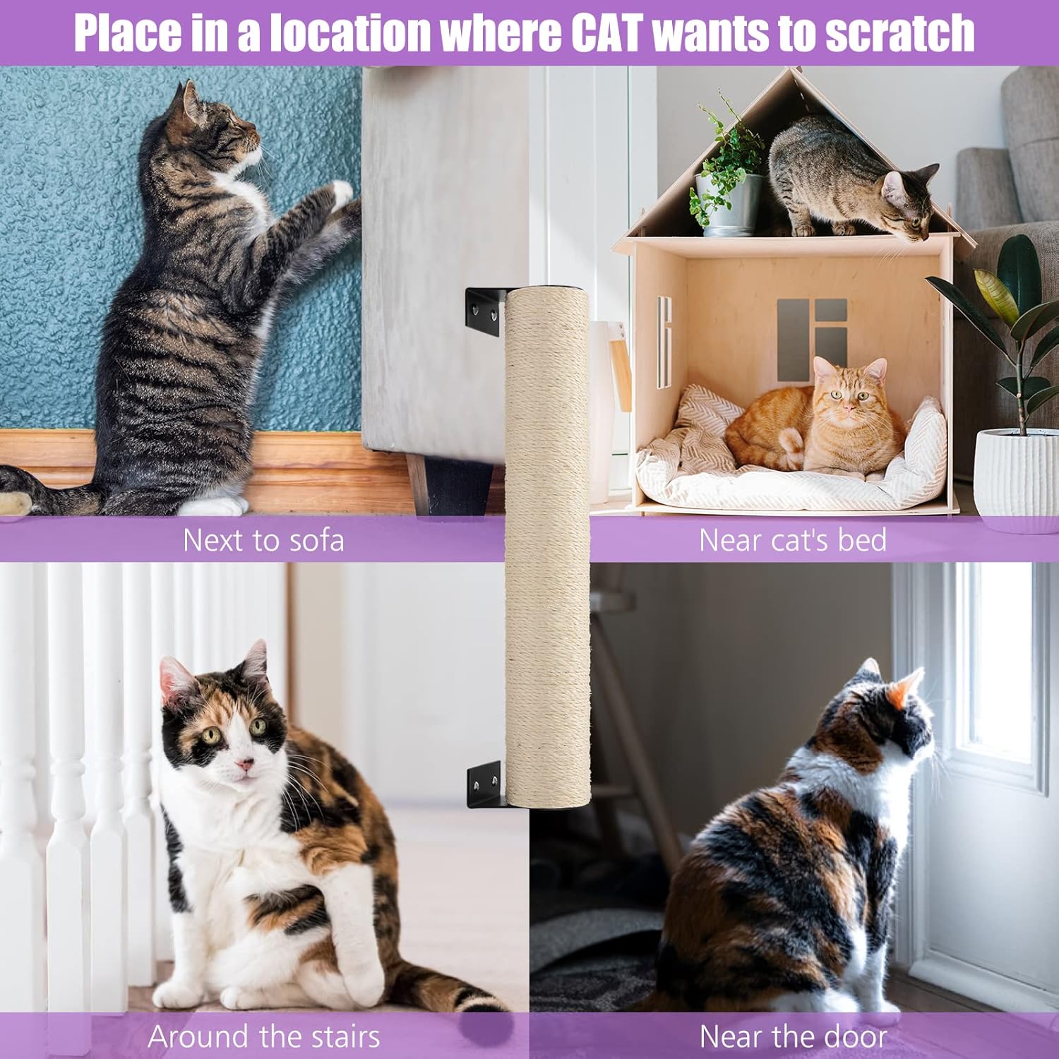 BEBOBLY Wall Mounted Cat Scratching Post for Indoor Cats | Kitten Wall Shelves Climbing Furniture| Sisal Rope Cat Claw Scratcher Tree | Solid Wooden Walkway for Cage Mounted Climbing Relaxing
