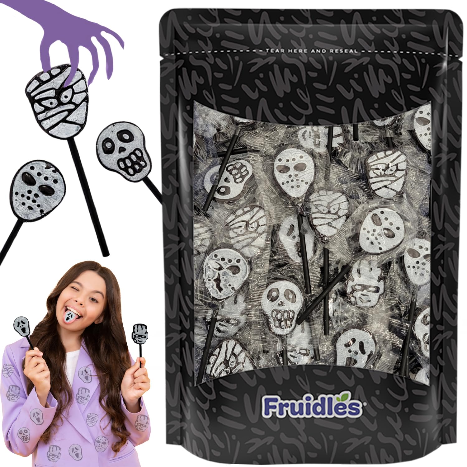 80 Stück Halloween Totenköpfe, Mumien und Geister, Tattoo-Lutscher, Süßigkeiten, ideal für Halloween-Geschenktütenfüller, 8 g Pops
